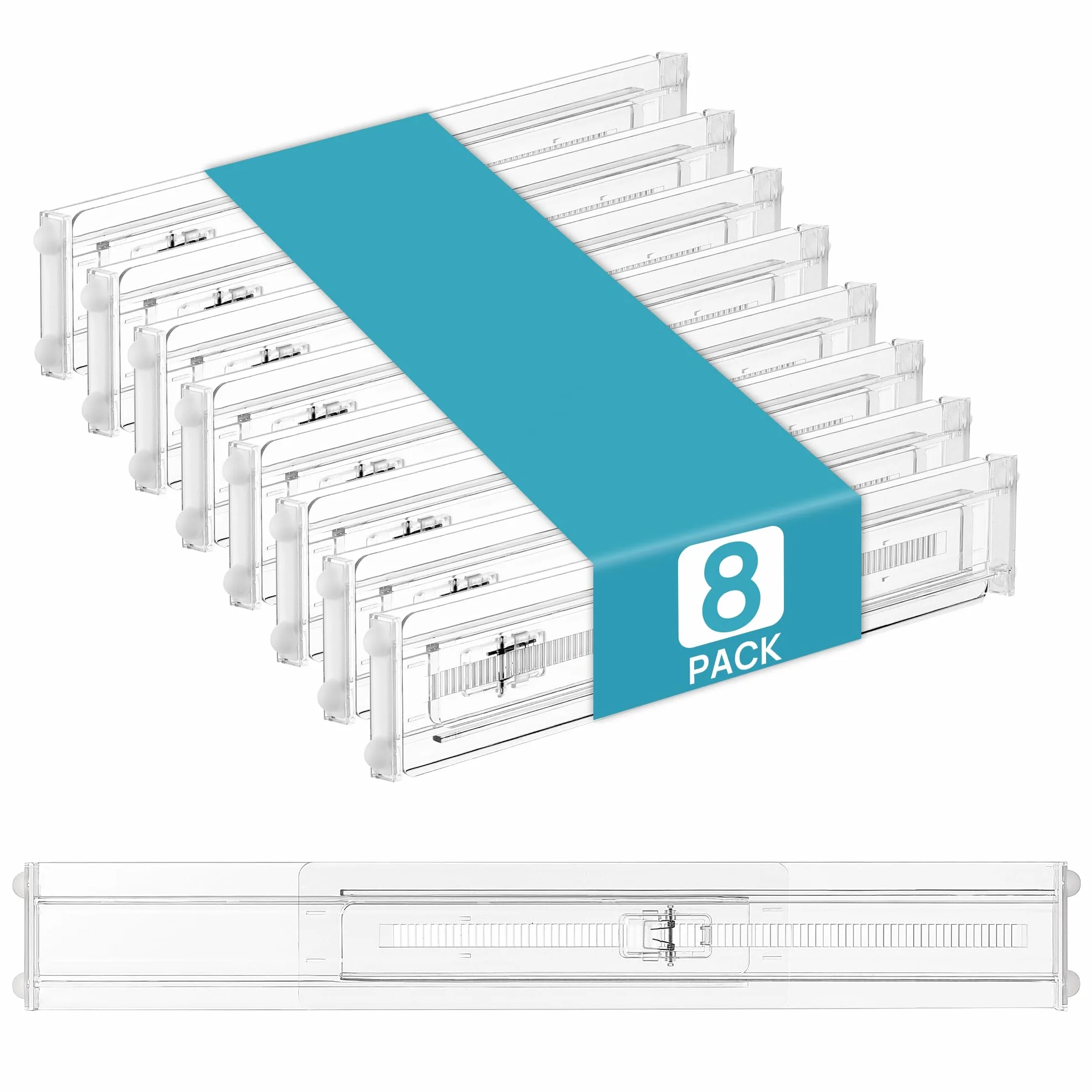 Vtopmart 8 sztuk regulowany rozszerzalny organizer kuchenny do szuflad, przezroczyste plastikowe przegródki, 32-53 cm