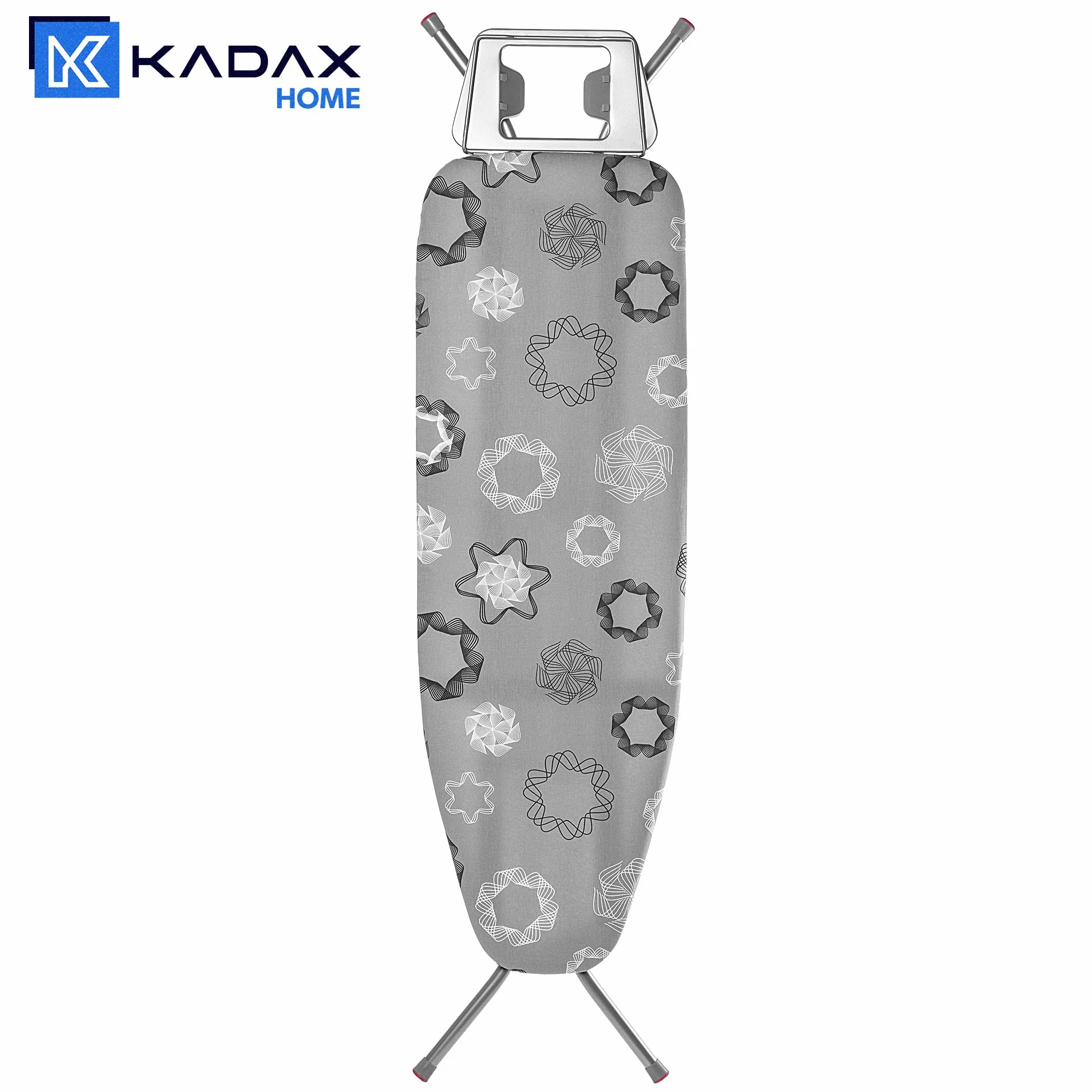 KADAX Deska do prasowania 120x38 cm, składana, z siatką metalową, regulacją wysokości, antypoślizgowymi stopkami i podstawką na żelazko, kolor szary