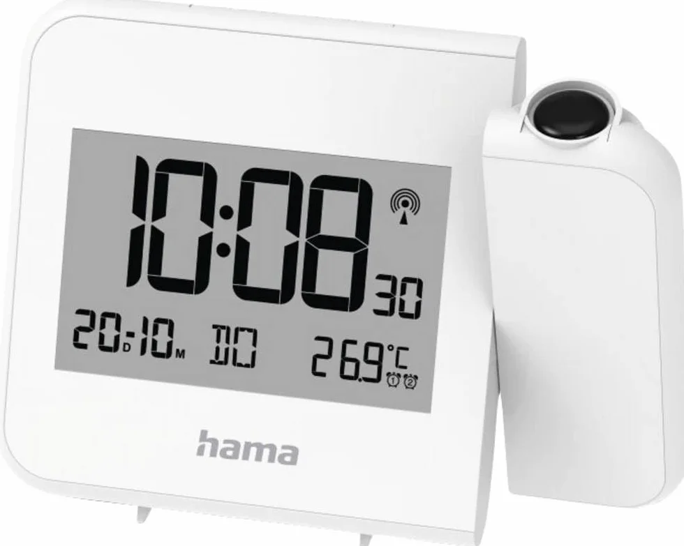 Budzik Elektroniczny Hvar z Projektorem 180° Programowanie Dwóch Czasów Budzenia Zegar DCF