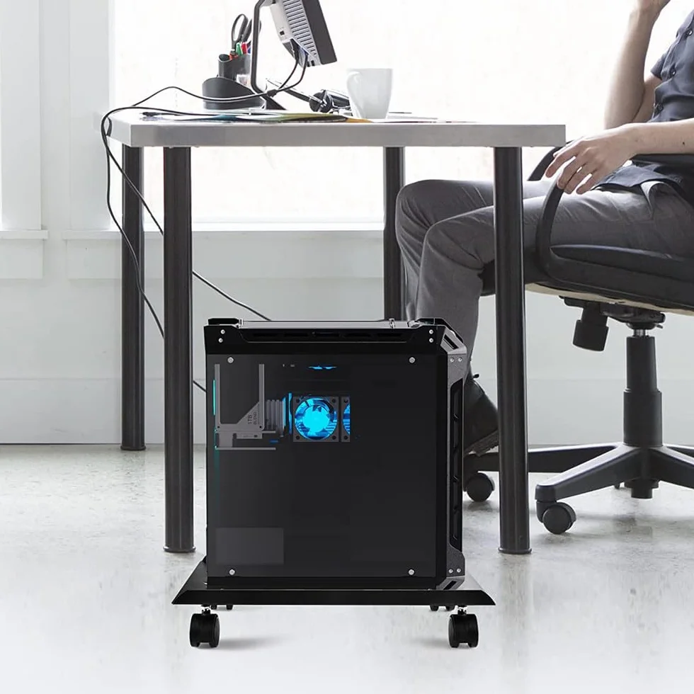 stojak na PC Case biały z 4 kółkami regulowany uchwyt CPU samoprzylepny klip na kabel