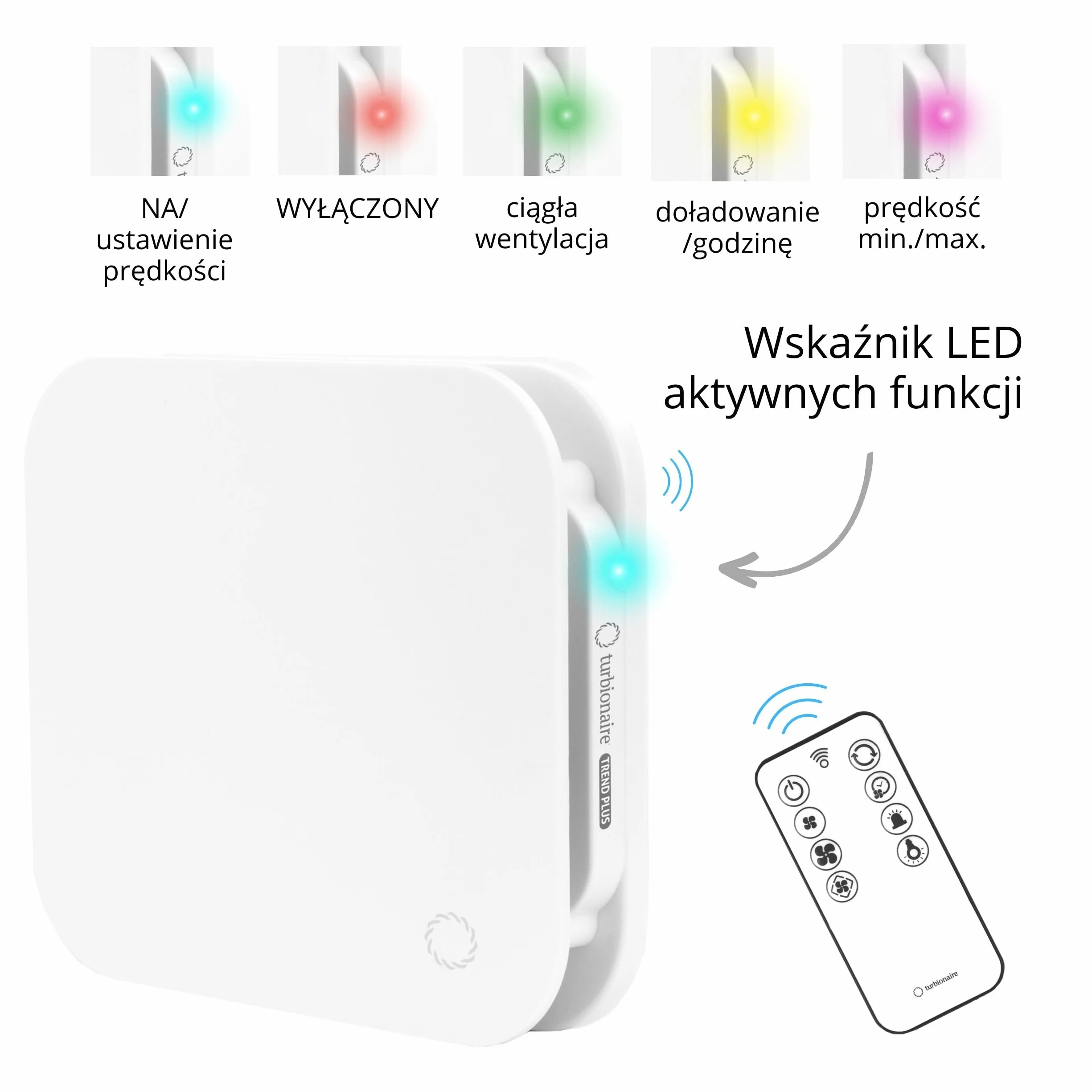 Turbionaire Trend Plus 100 WM – Wielofunkcyjny Wentylator Łazienkowy z Pilotem, Silnik DC Brushless, 7 Prędkości + Tryb Boost, Timer, Zawór Zwrotny, 85 m³/h, Cichy, Ø100 mm, Gwarancja 3