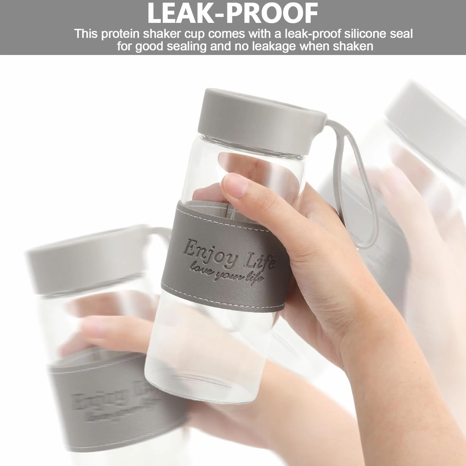 Szklany shaker proteinowy, 480 ml, shaker proteinowy, shaker do białek, z sitkiem i kulką ze stali nierdzewnej, kubek do fitnessu, shaker do białek, suplementów sportowych, B
