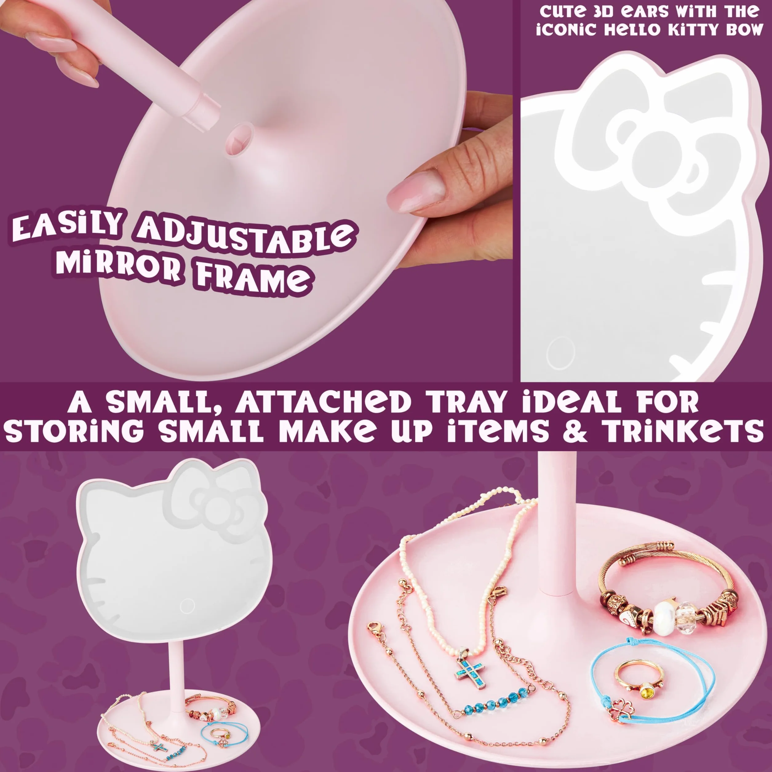 Hello Kitty Lustro stołowe Różowe diody LED
