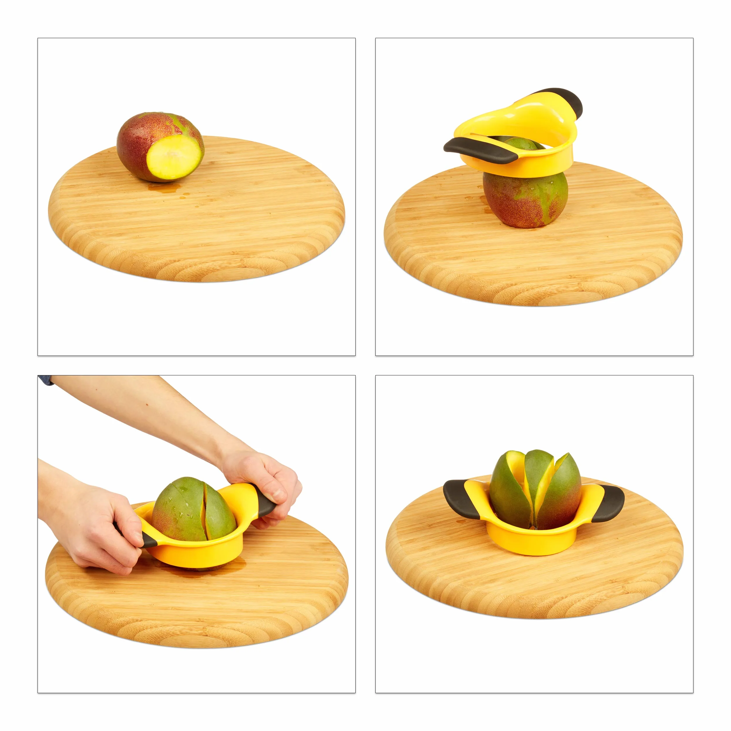 Relaxdays Krajalnica do mango, dzielenie i usuwanie pestek, antypoślizgowy uchwyt, ostrze ze stali nierdzewnej, mango, czarno-żółta, 1 sztuka