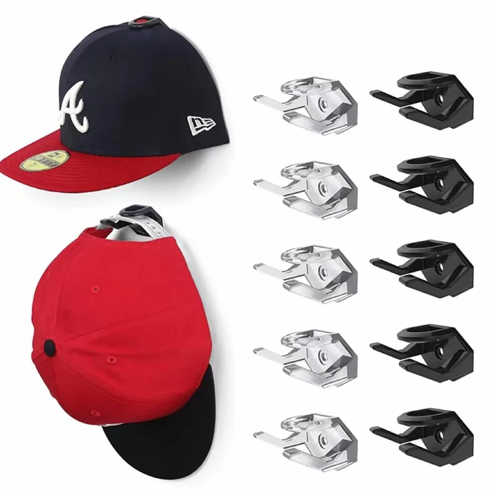 PIQIUQIU 10 sztuk samoprzylepnych haczyków na kapelusze na ścianę, półka na kapelusze do czapek baseballowych, ekspozycji kapelusza, uchwytów na czapki