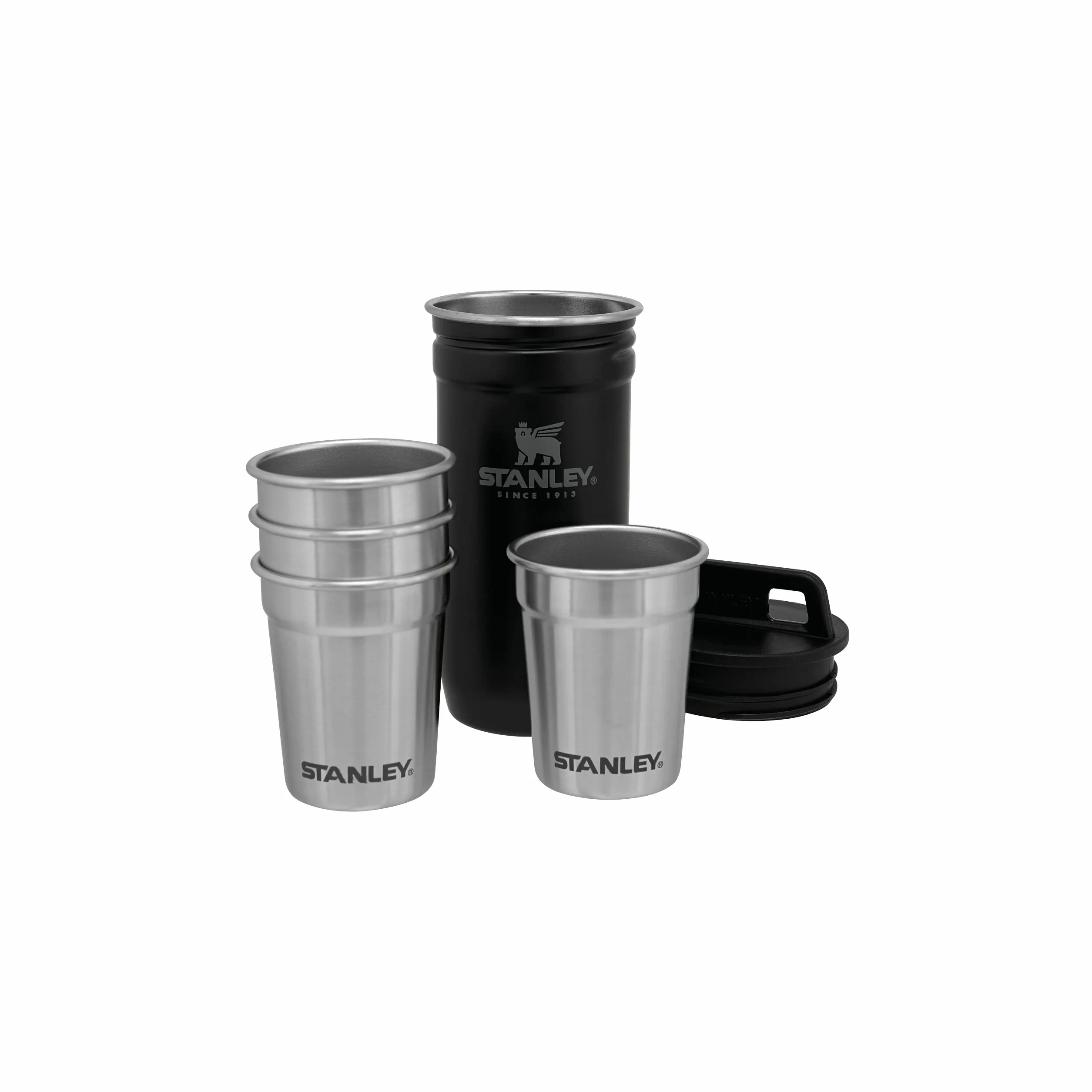 Stanley 1913 Adventure Nesting Shot Glass Set 0.59ML Matte Black - Kieliszki ze Stali Nierdzewnej Bez BPA - System układania ułatwiający pakowanie - Do Mycia w Zmywarce