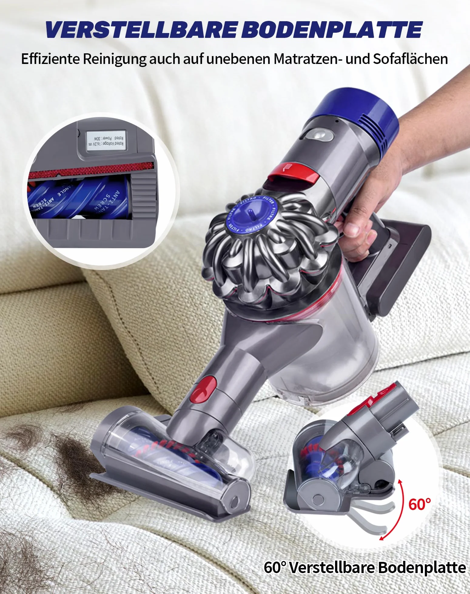 Mini szczotka do włosów, elektryczna szczotka do Dyson V15, V11, V10, V8, V7, zapasowa szczotka z funkcją zapobiegającą splątaniu się do materacy, sof, dywanów, łóżek dla zwierząt domowych i foteli