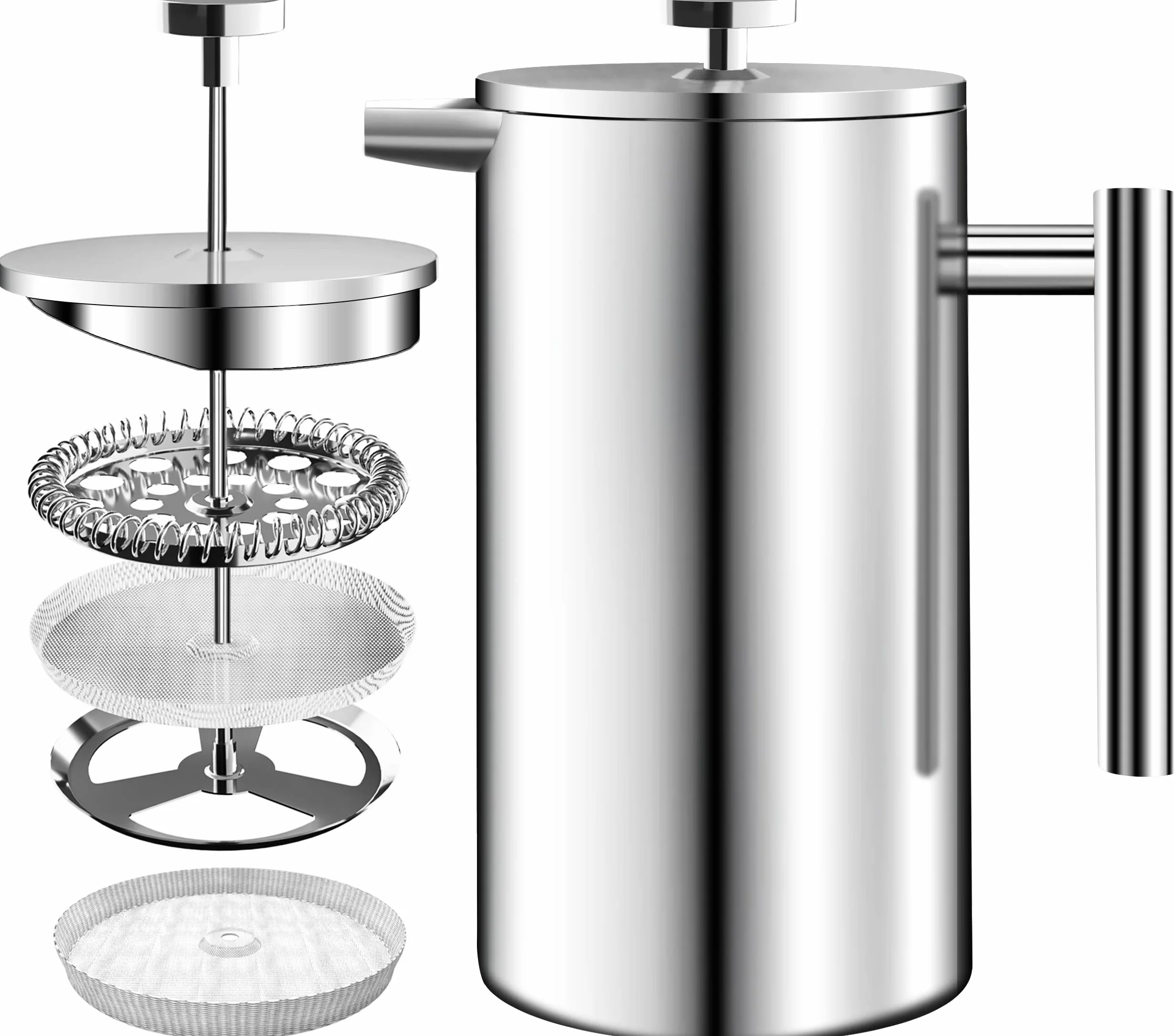 KICHLY Ekspres do kawy ze stali nierdzewnej 34 oz (1,0 litra) z potrójnymi filtrami