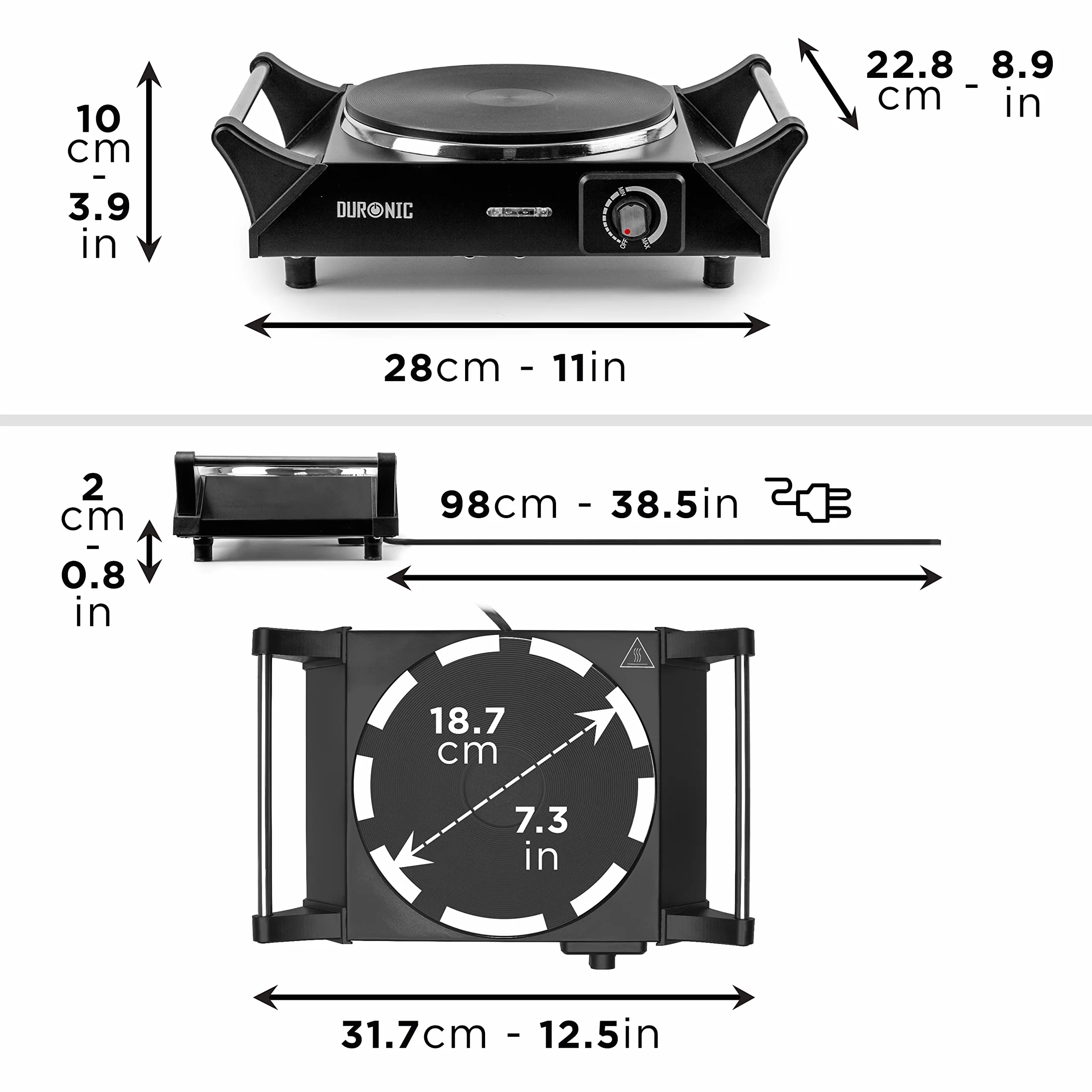 Duronic HP1 BK Płyta grzewcza jednopalnikowa 1500W kuchenka kempingowa stal nierdzewna
