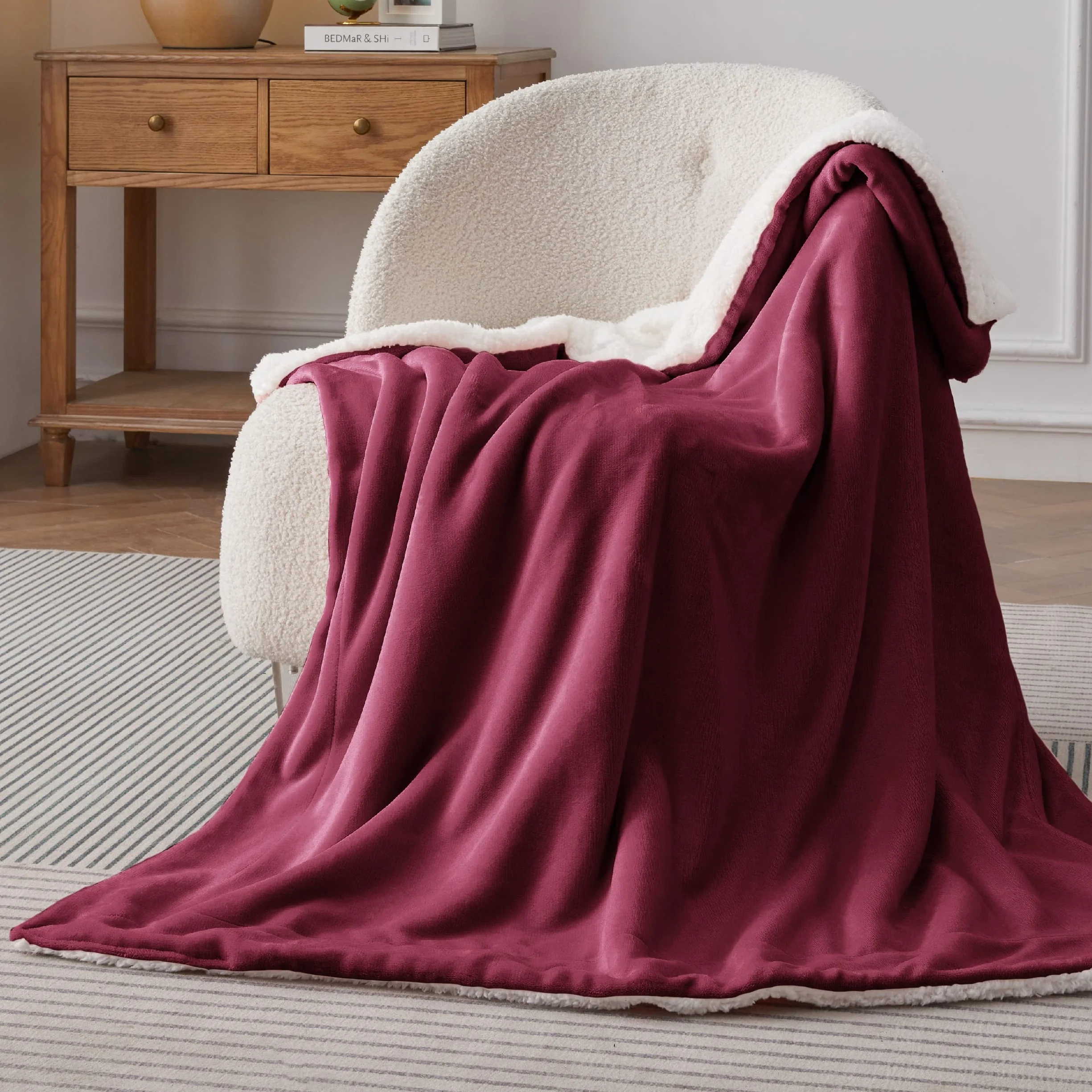 Bedsure Koc Sherpa 150x200 cm Czerwony Dwustronny Polarowy Ciepły