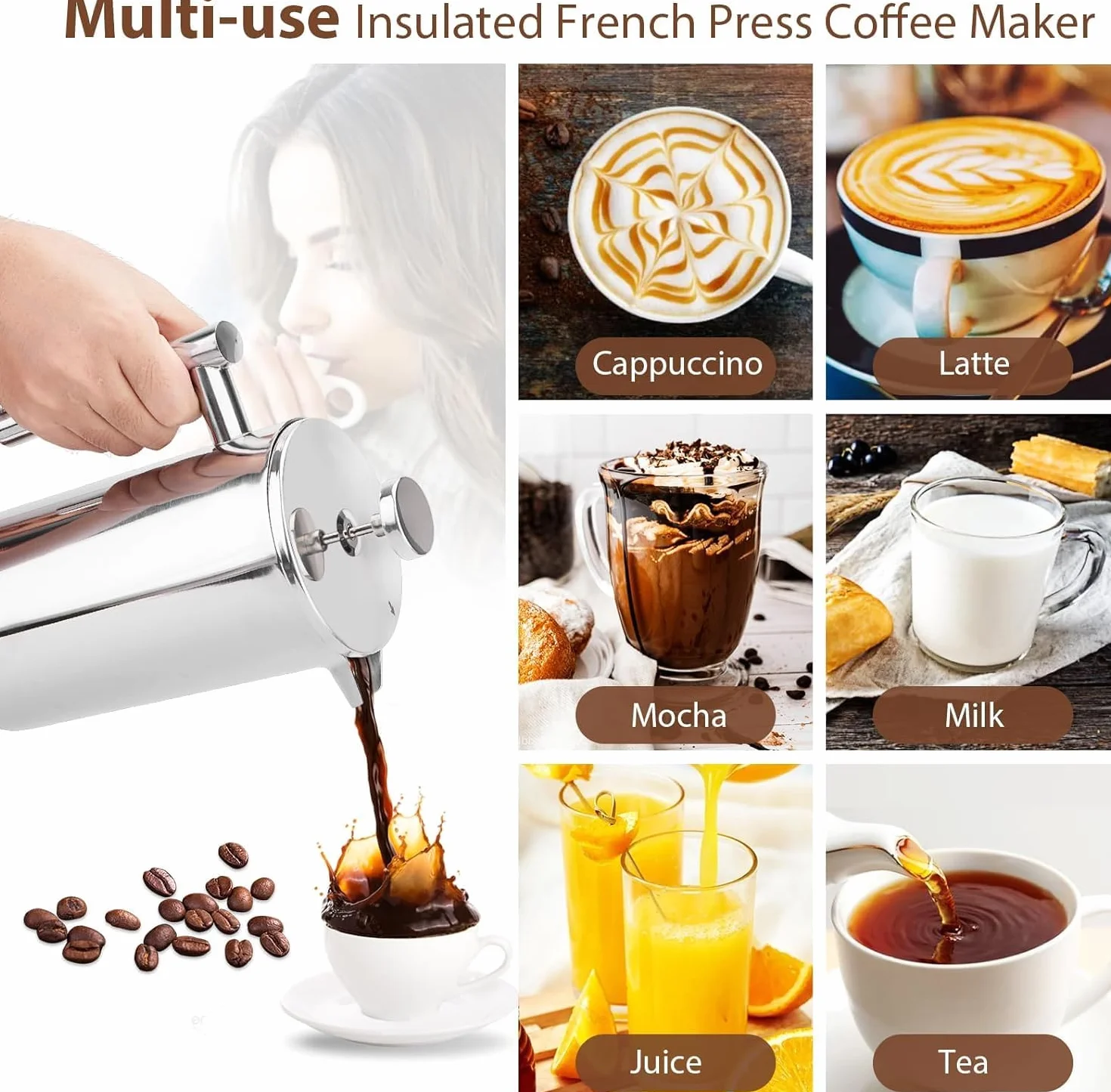 French Press do kawy 350 ml ze stali nierdzewnej podwójne ścianki izolowany