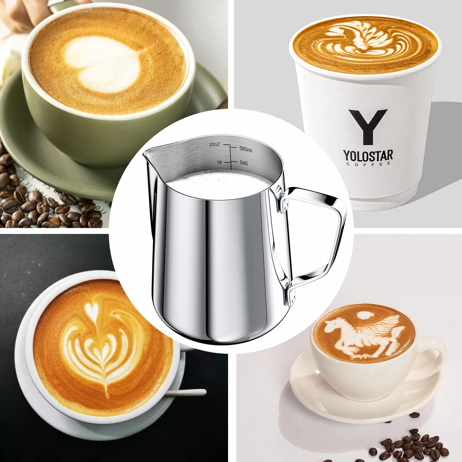 Newaner dzbanek do spieniania mleka 600 ml stal nierdzewna 304 12 uncji barista cappuccino espresso latte