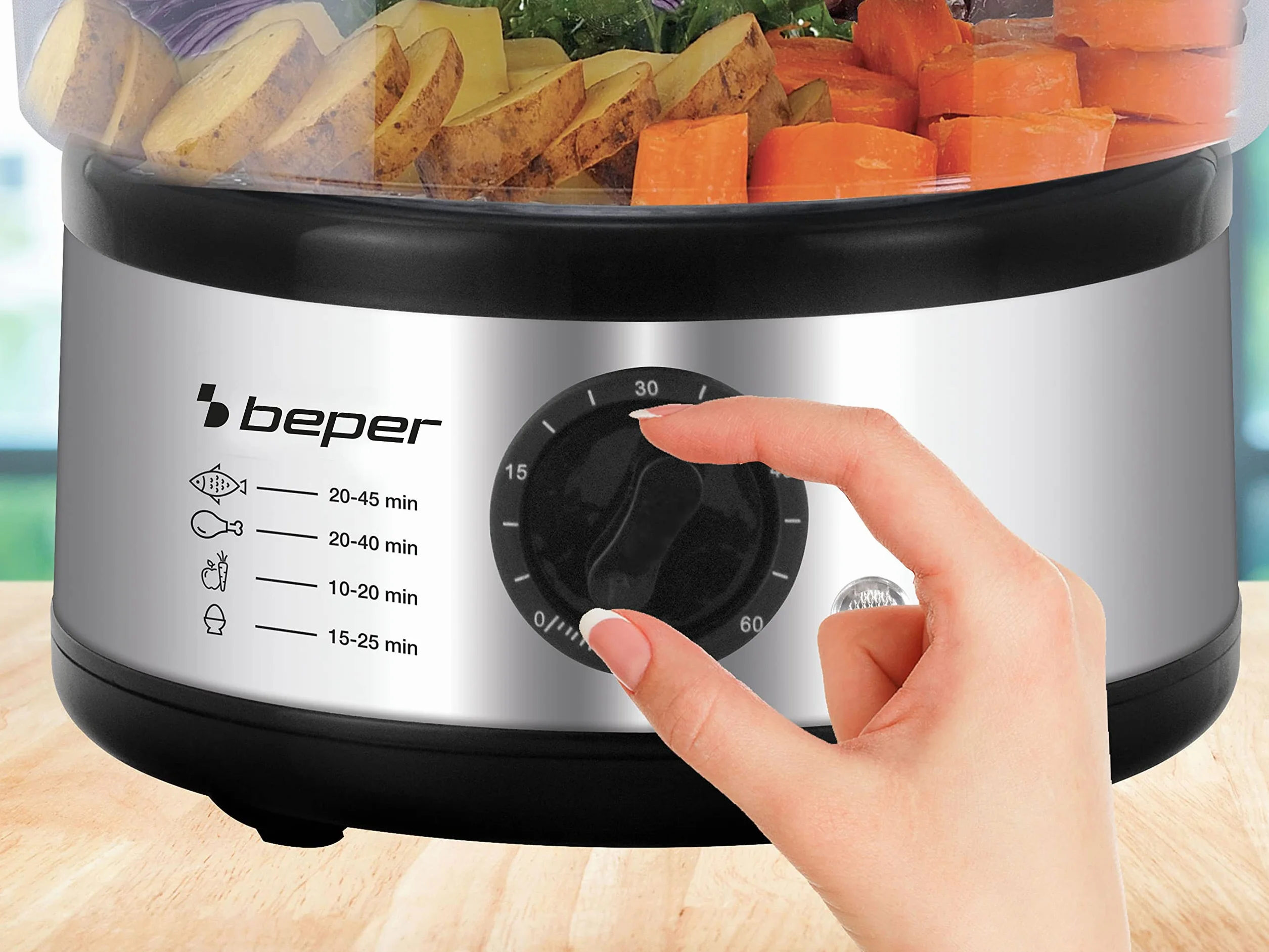 Beper parowar wielofunkcyjny 5L 400-500W srebrny czarny