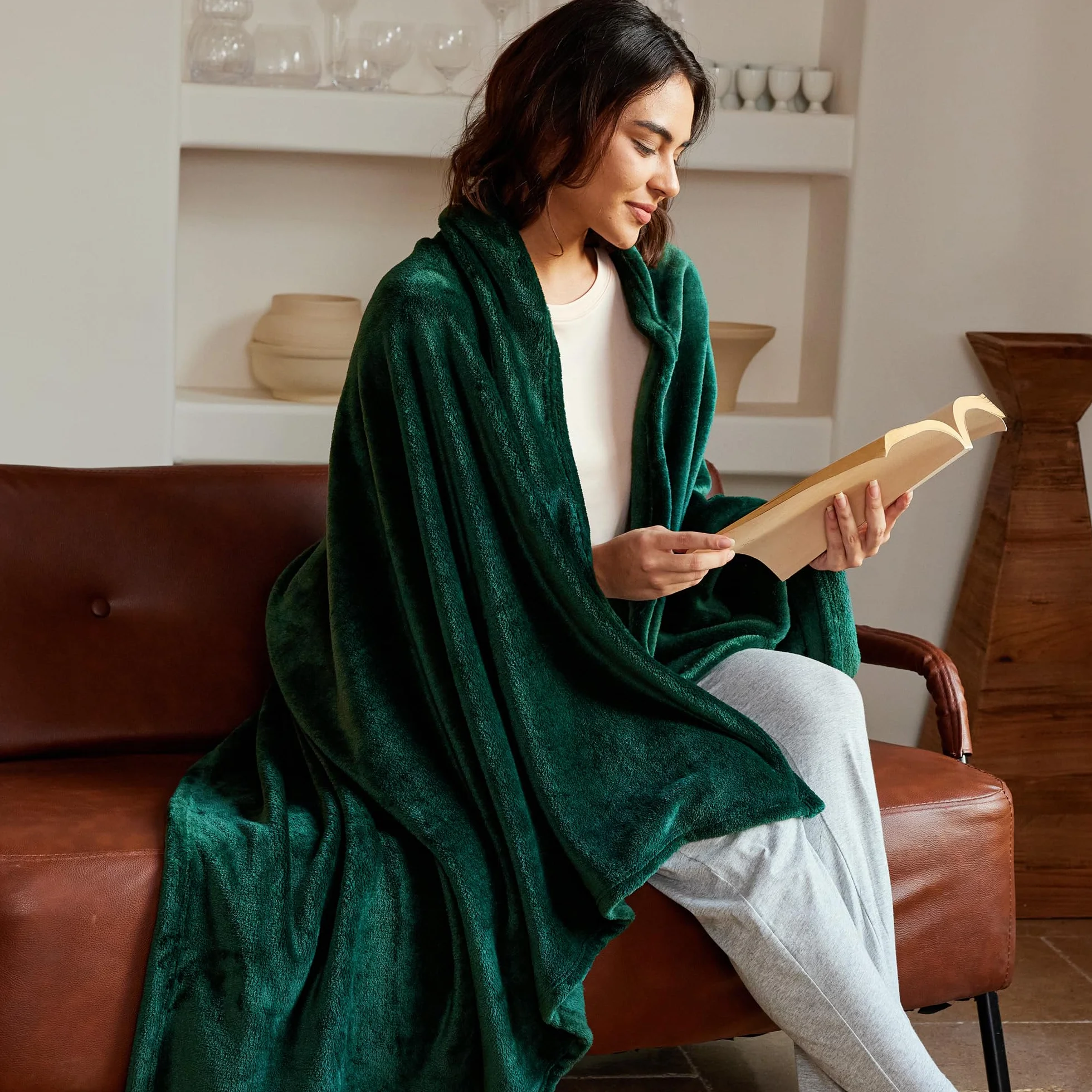 Forest Green Flannel Velvet Plush Throw Blanket