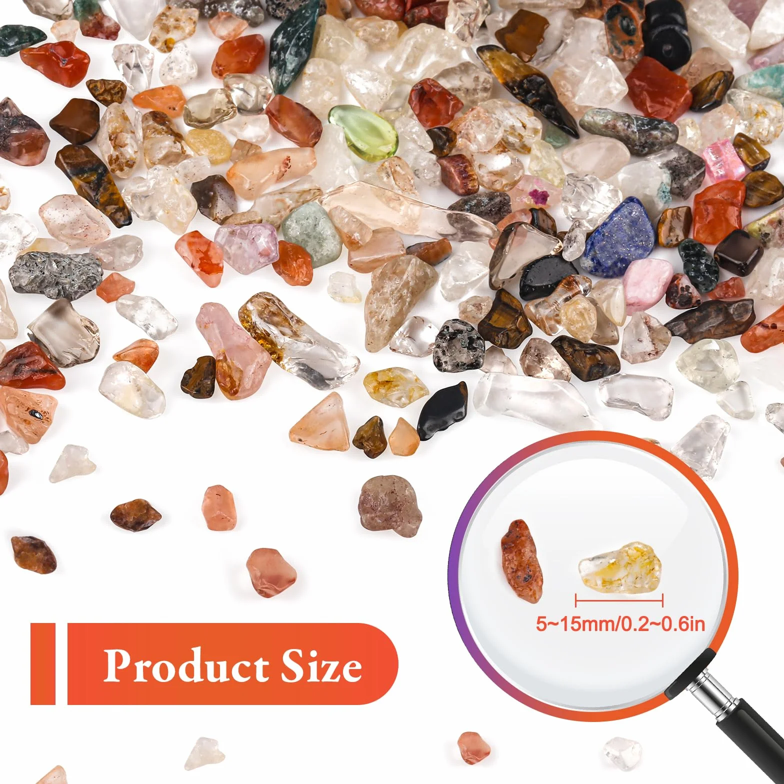 Zestaw 400 g kryształów czakr, kamienie bębnowe, 5 ~ 15 mm, mini kamienie szlachetne, mogą być używane do wazonów, dekoracyjnych ornamentów