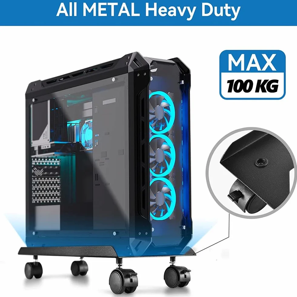 stojak na PC Case biały z 4 kółkami regulowany uchwyt CPU samoprzylepny klip na kabel