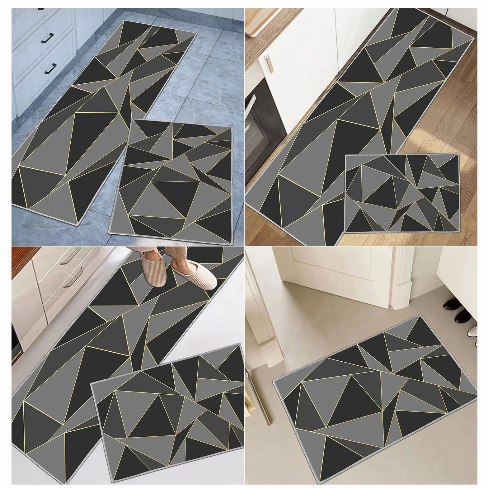 Maty kuchenne, antypoślizgowe, zmywalne, dywaniki kuchenne, wycieraczka, dywan, mata podłogowa, 2 sztuki, maty kuchenne do dekoracji wnętrz (geometria A, 40 x 60 + 40 x 120 cm)