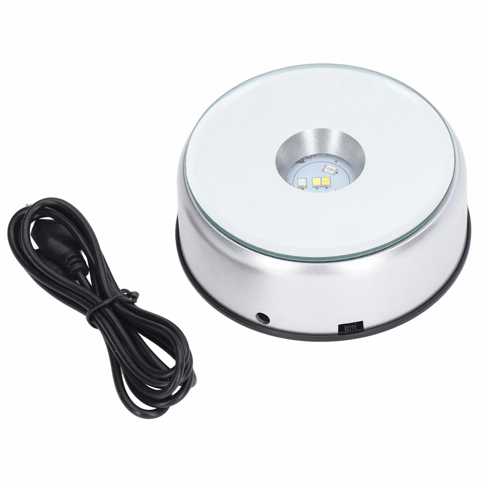 Obrotowy Stojak Ekspozycyjny, Obrotowy Gramofon z Automatycznym Wyciszeniem 360 Stopni, Podstawa Wyświetlacza LED do ładowania USB, Wirujący Wyświetlacz do Stojaków Kryształowych