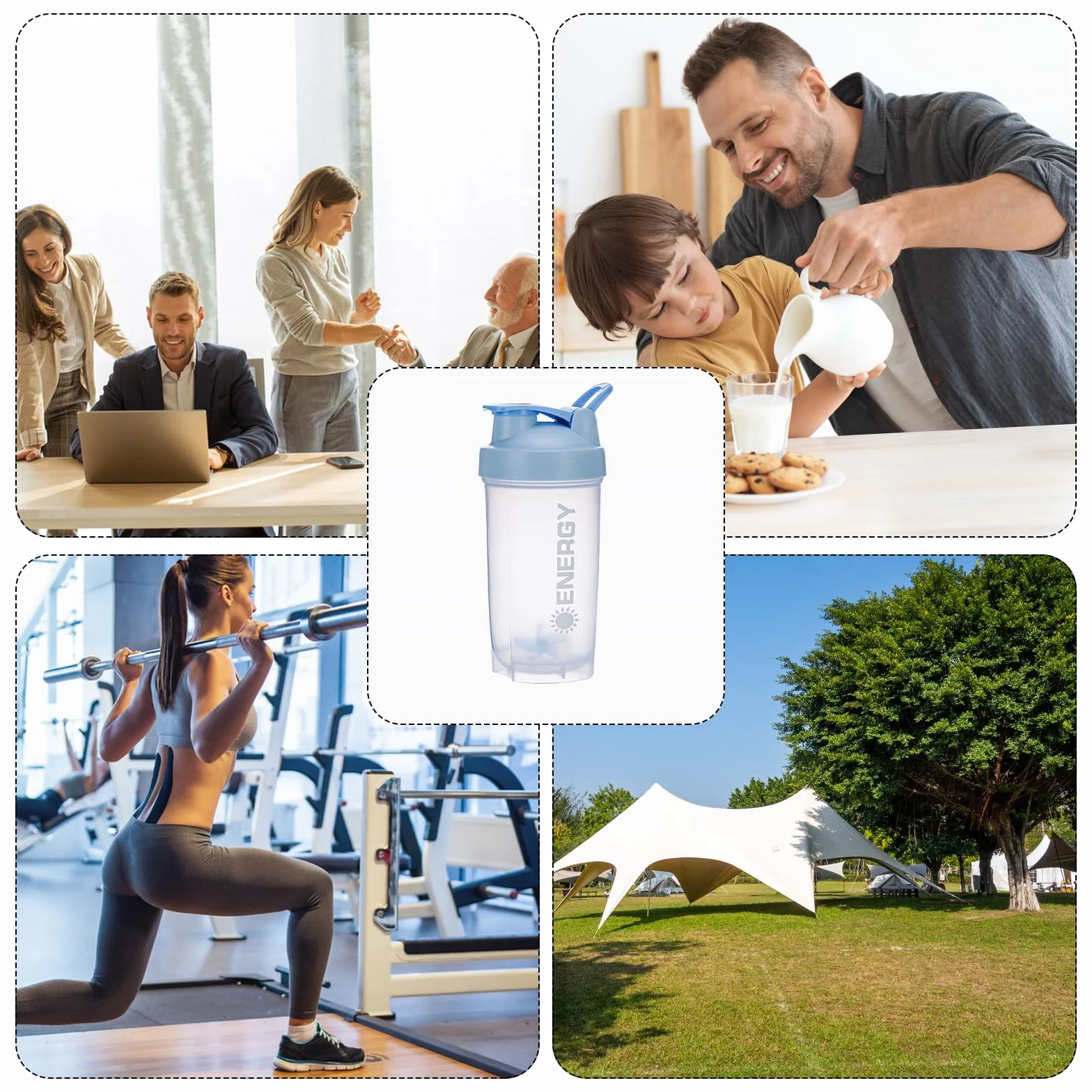 Shaker z kulką do mieszania 700 ml, nie zawiera BPA, wodoodporny, do koktajli proteinowych (niebieski)
