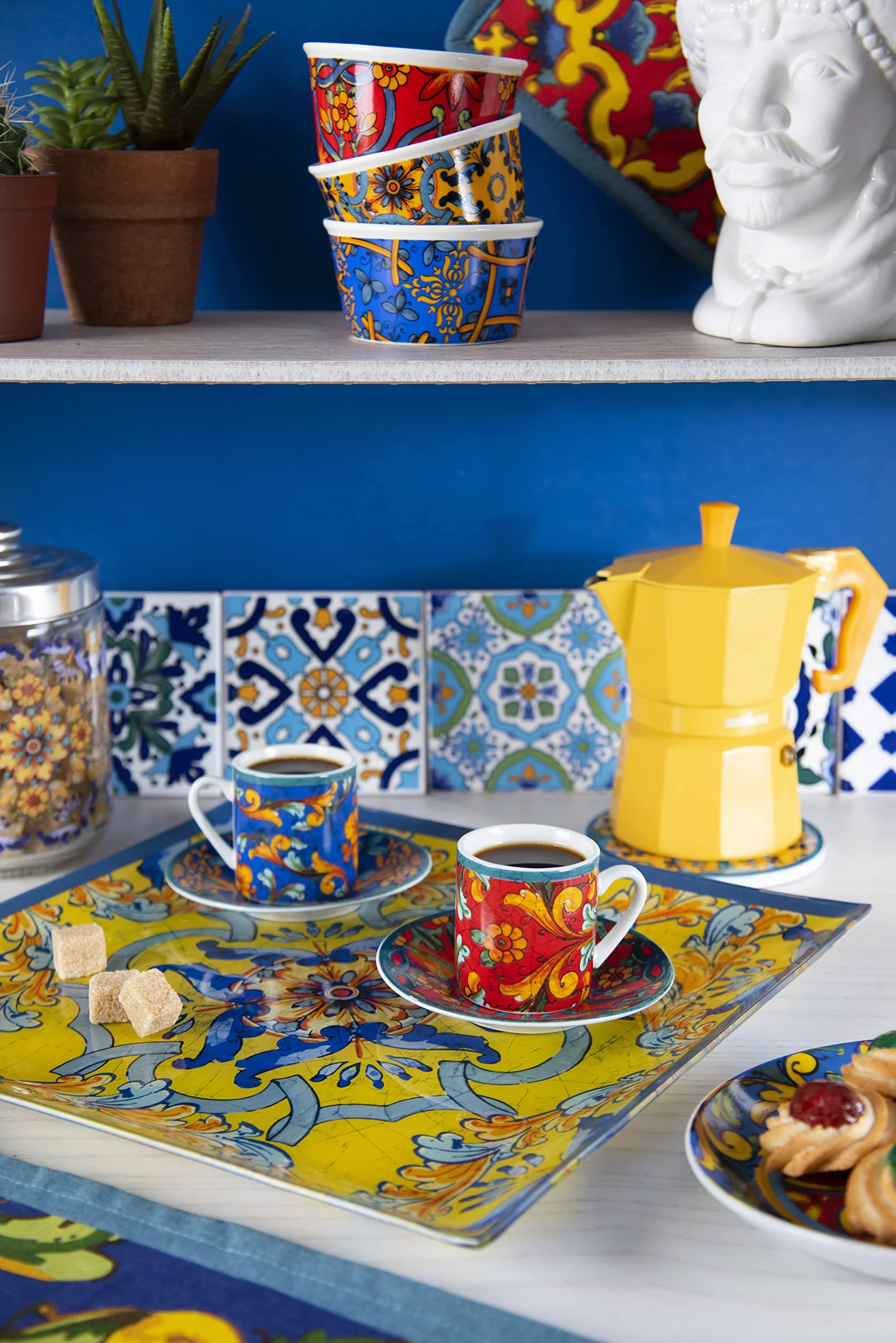 Excelsa Porcelana Zestaw 6 filiżanek do kawy Trinacria ze spodkiem wielokolorowy