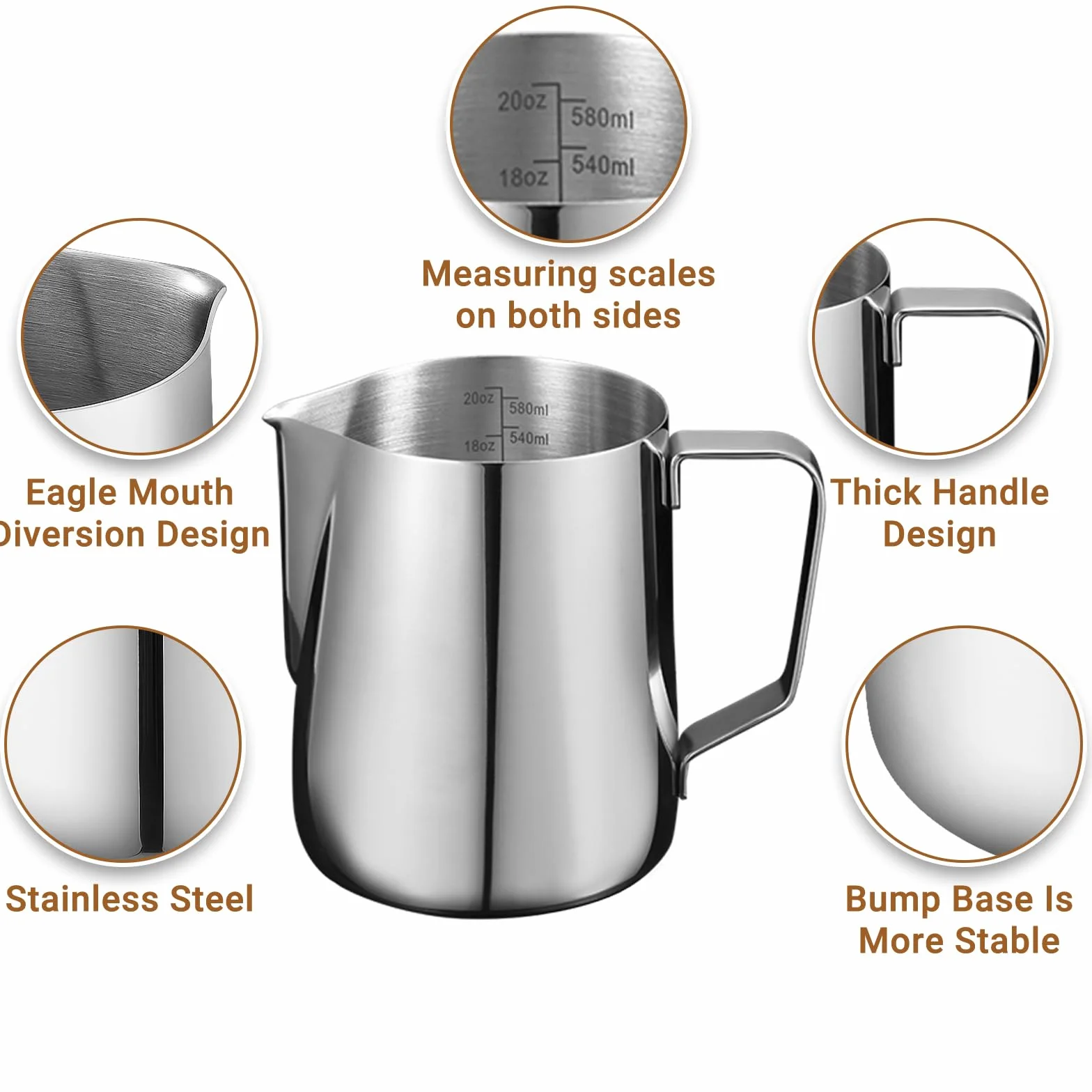 Pianka do mleka 600ml zestaw pióra do latte, dzbanek do spieniania ze stali nierdzewnej