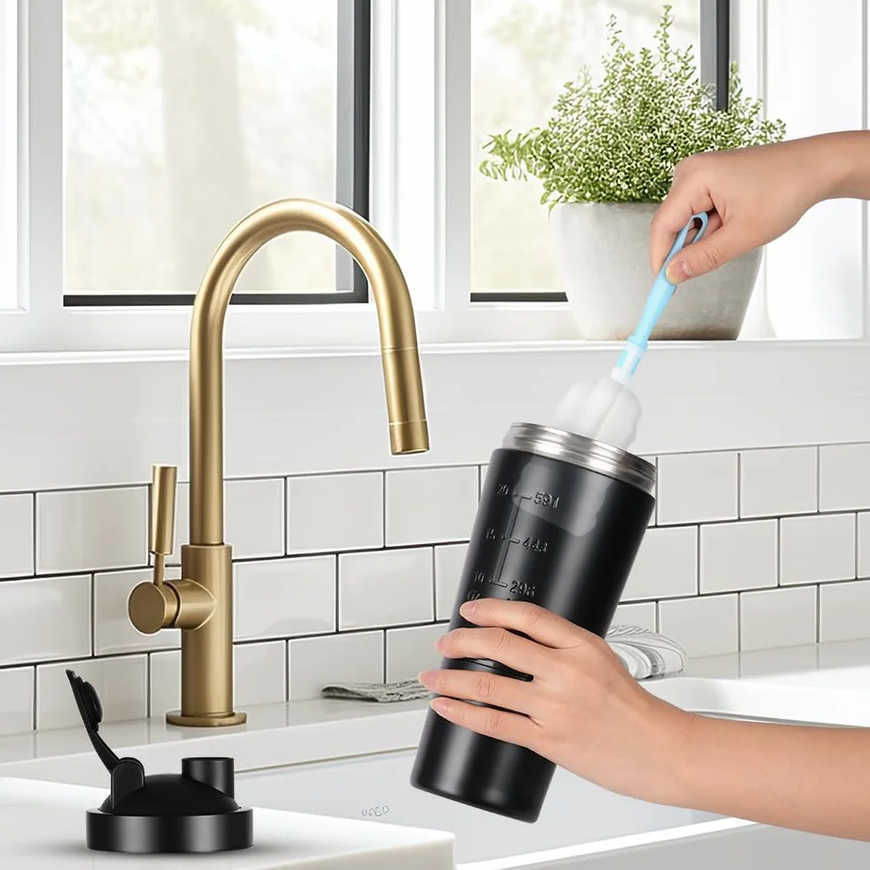 Shaker ze stali nierdzewnej, 700 ml, dodatkowy 200 ml pojemność, odporny na wyciek/bez BPA, do diety i fitnessu