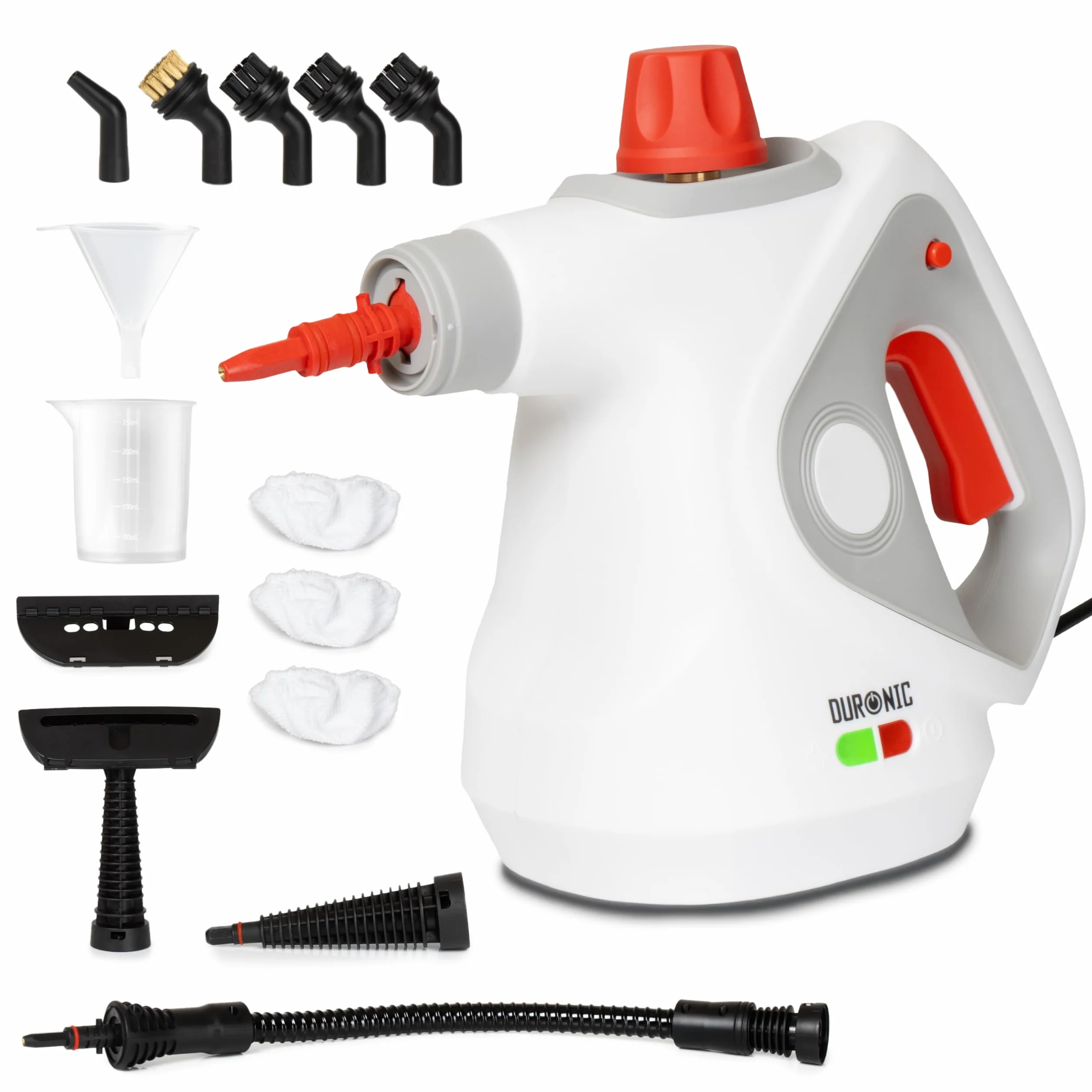 Duronic SC32 WE Myjka parowa ciśnieniowa do sprzątania do 350 ml ręczna wielofunkcyjna parownica do domu, okien, tapicerki, biała, czyścik parowy