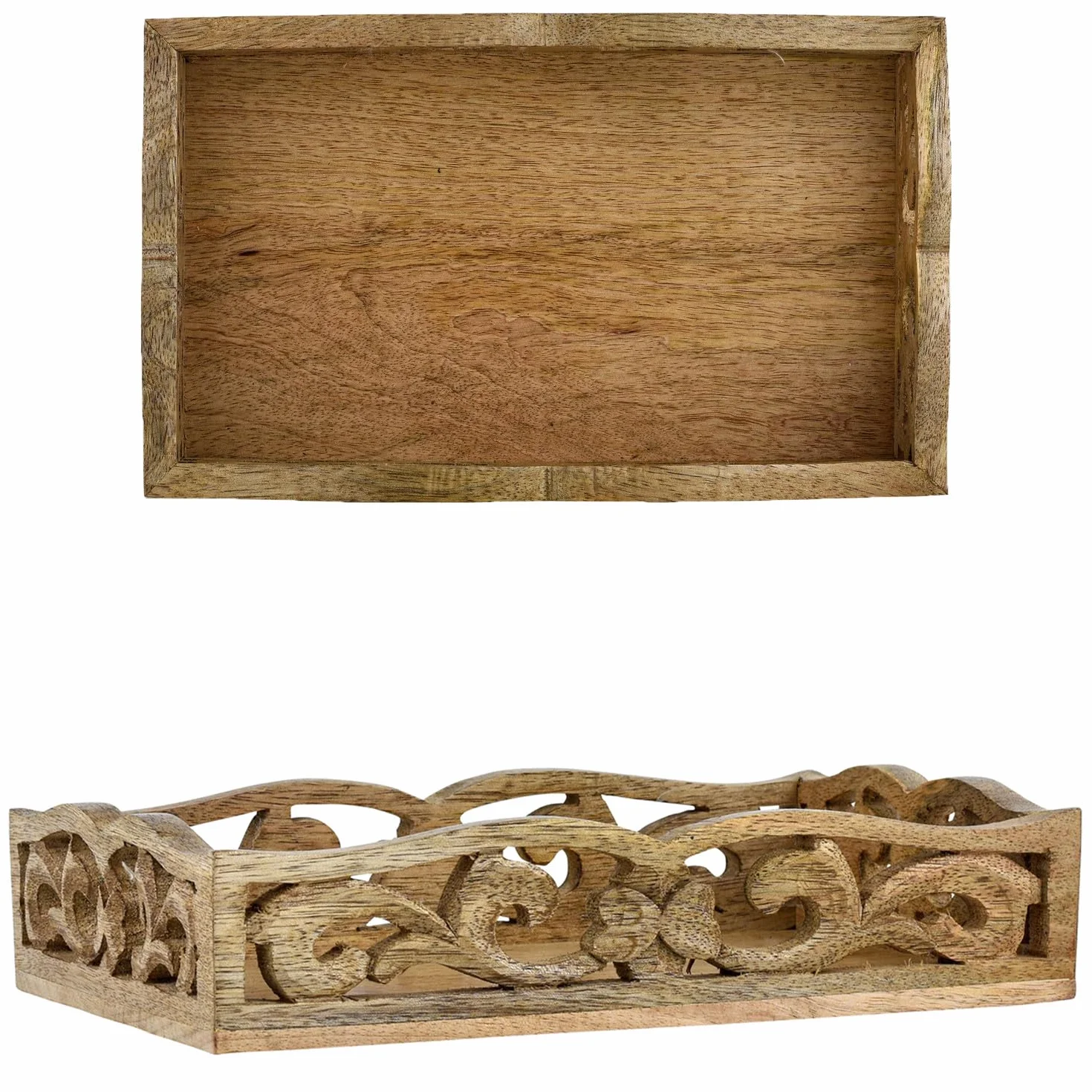 Marrakesch Boho dekoracyjna prostokątna drewniana taca do serwowania, 25 x 15 cm, brązowe drewno, 100% drewno, idealna do kuchni, salonu, dekoracji sypialni i śniadania w łóżku