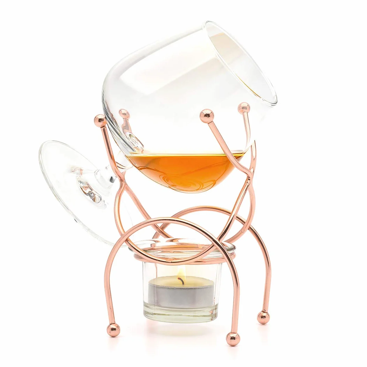 Bar Amigos Brandy & Cognac Snifter podgrzewacz szkło stojak zestaw upominkowy ze świeczką miedziany uchwyt miedź