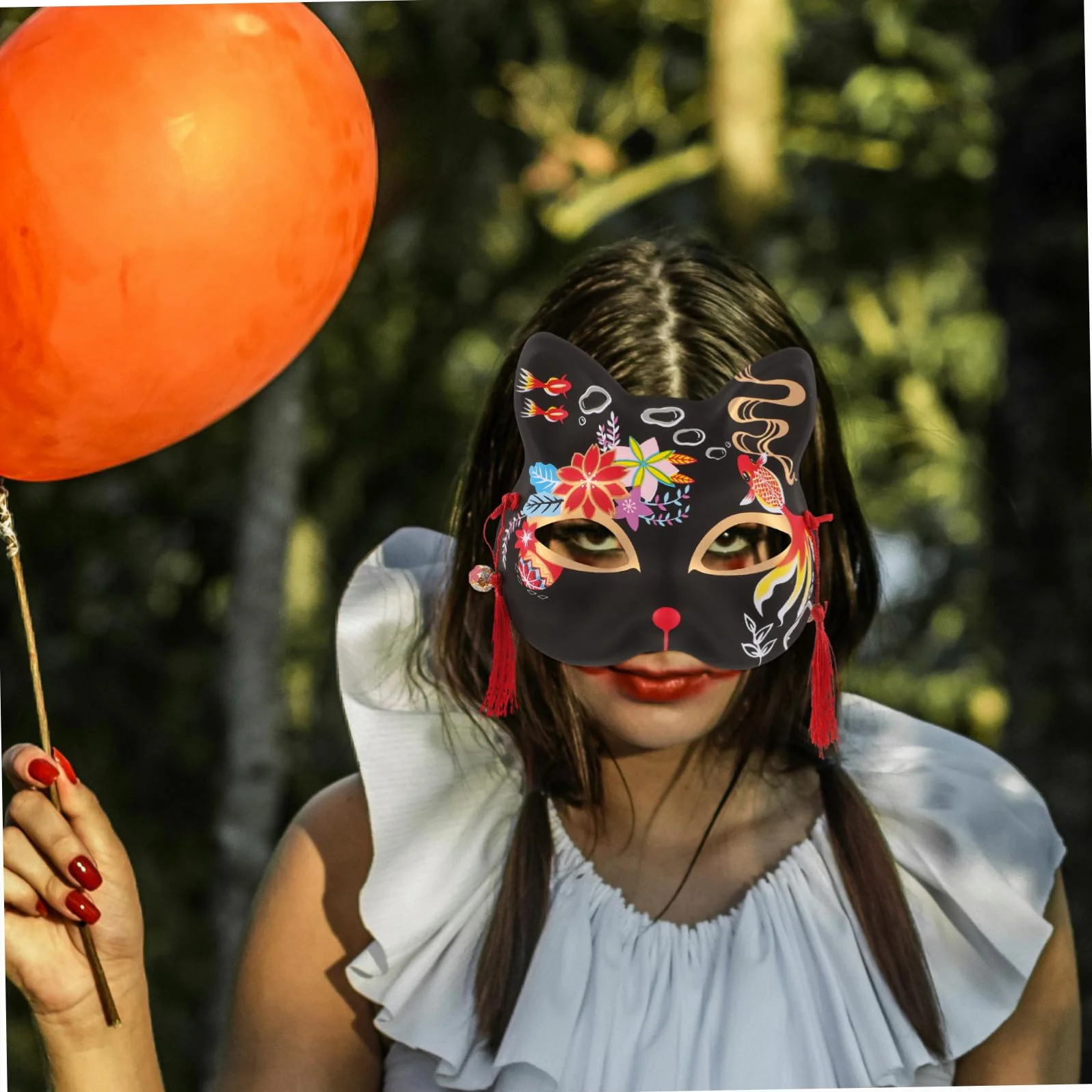 Holibanna Półmaska Kota Halloween i Cosplay Urocza Maska z Japońskim Motywem Wygodna i Oddychająca Idealna Przyjęcia Tematyczne Reusable i Stylowa
