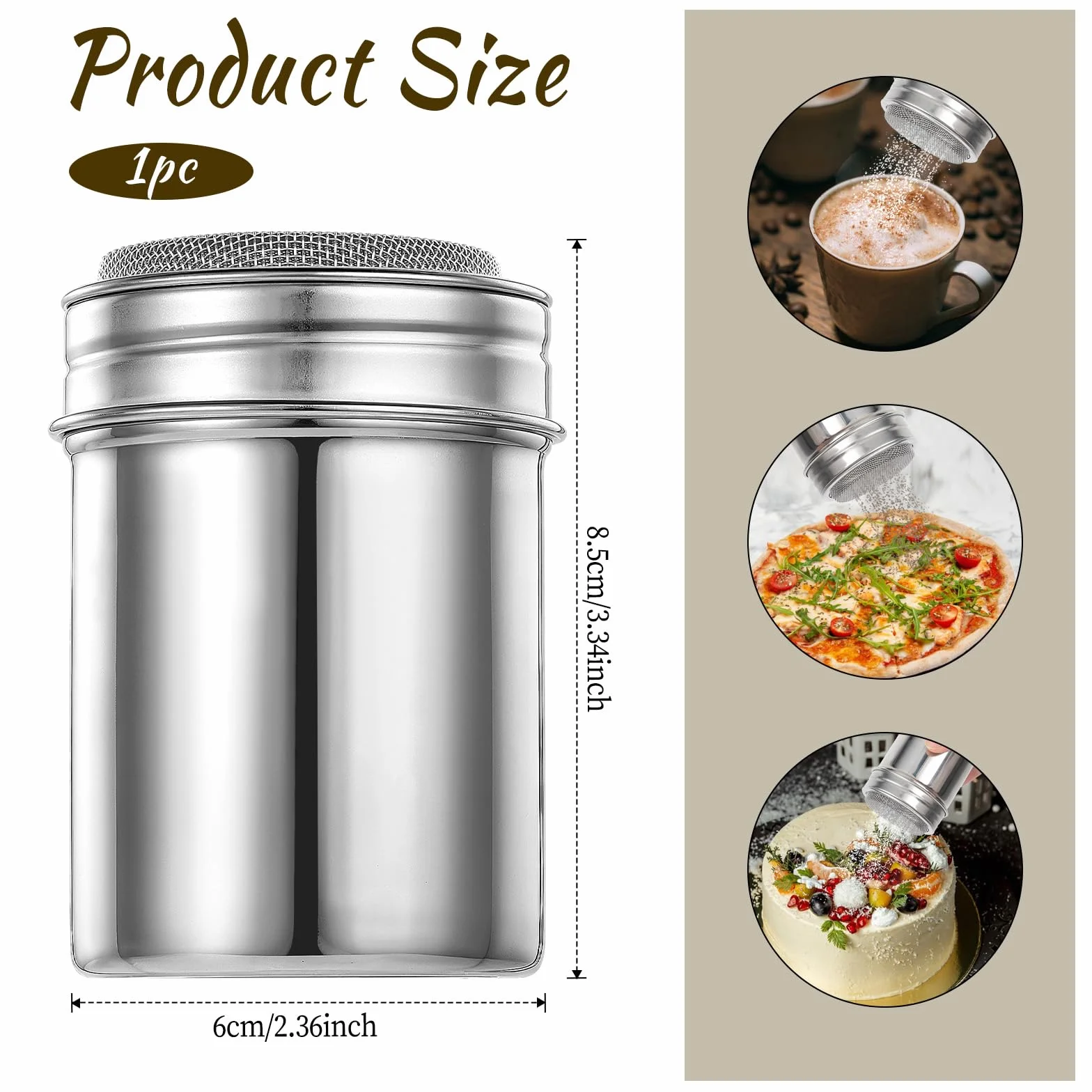 Styquenzer Rozpylacz do cukru pudru ze świeżą solniczką do cappuccino, ze stali nierdzewnej, shakera, solniczka, kawa, cukier, sól, kakao, mąka, czekolada
