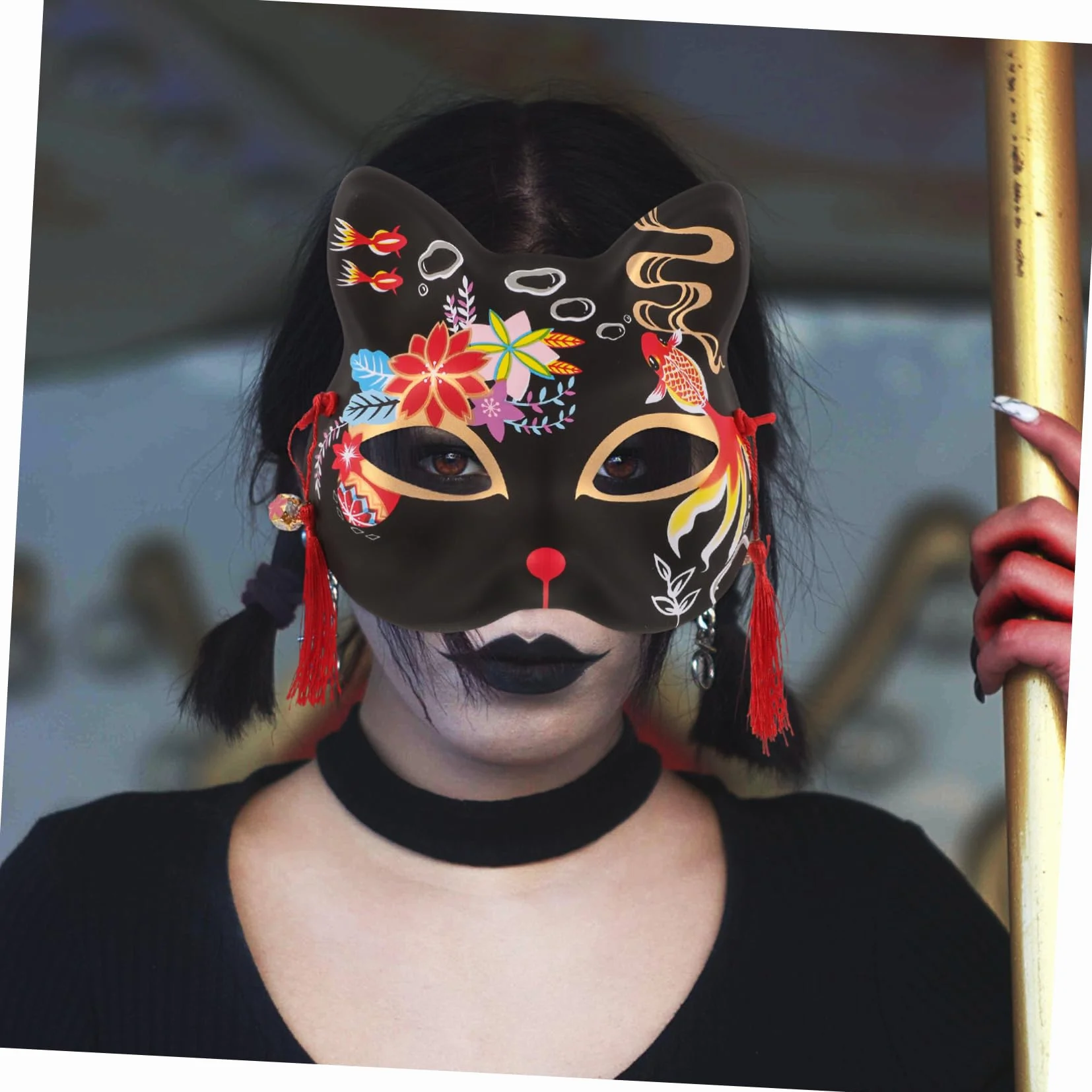 Holibanna Półmaska Kota Halloween i Cosplay Urocza Maska z Japońskim Motywem Wygodna i Oddychająca Idealna Przyjęcia Tematyczne Reusable i Stylowa