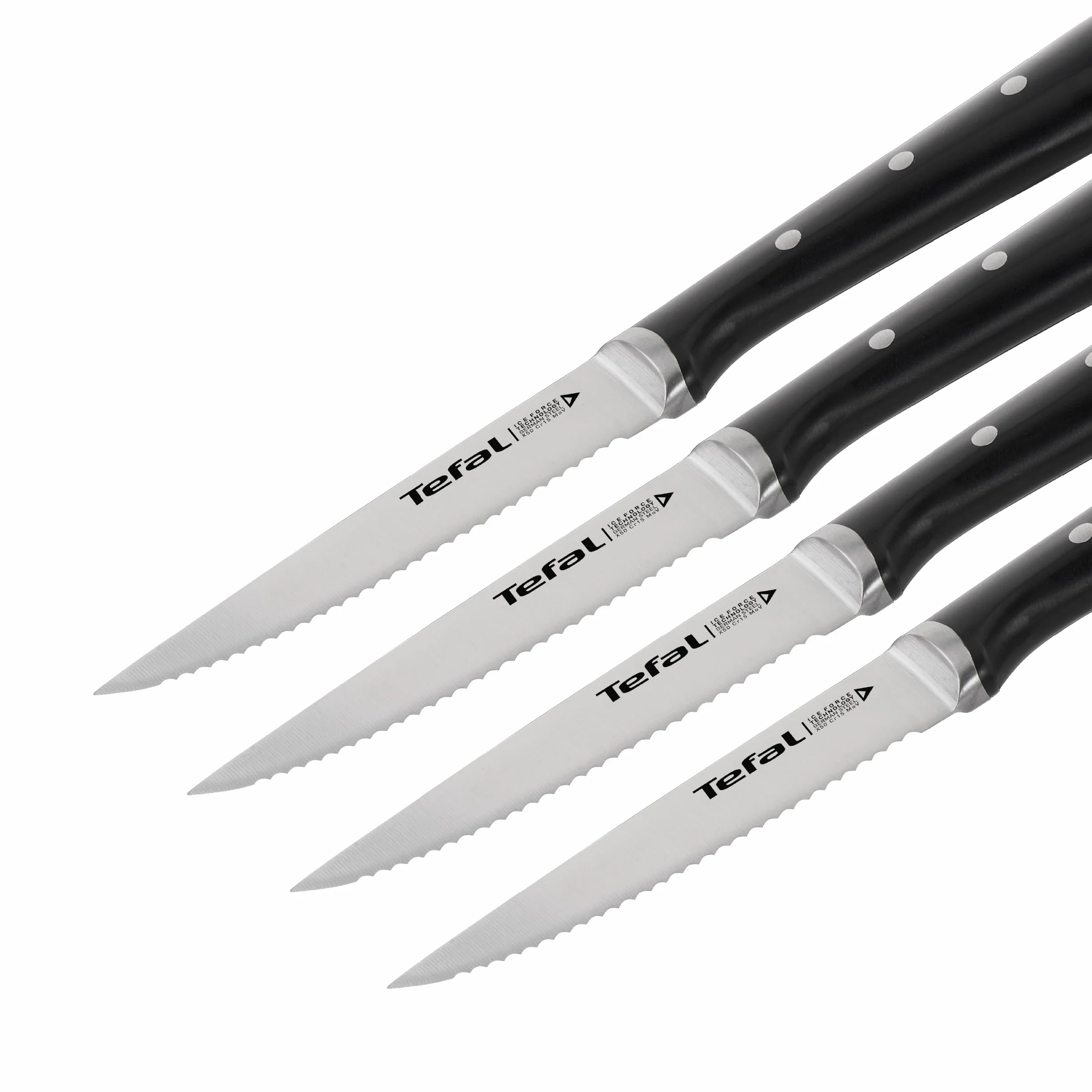 Tefal Ice Force 4-częściowy zestaw noży do steków, specjalny nóż z ostrzem 11 cm, długotrwała wydajność, specjalne ostrze dla optymalnego, stal nierdzewna Made in Germany, K232S4