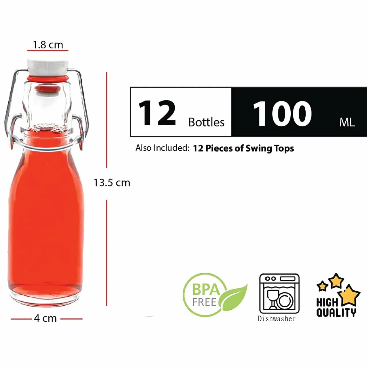 casavetro 12 szklanych butelek mała butelka każda 100 ml z korkiem do huśtania