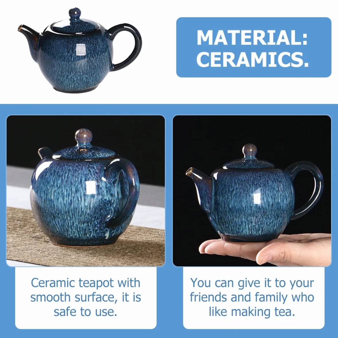 KICHOUSE Ceramic Teapot 300ml with Removable Stainless Steel Infuser for Loose Tea