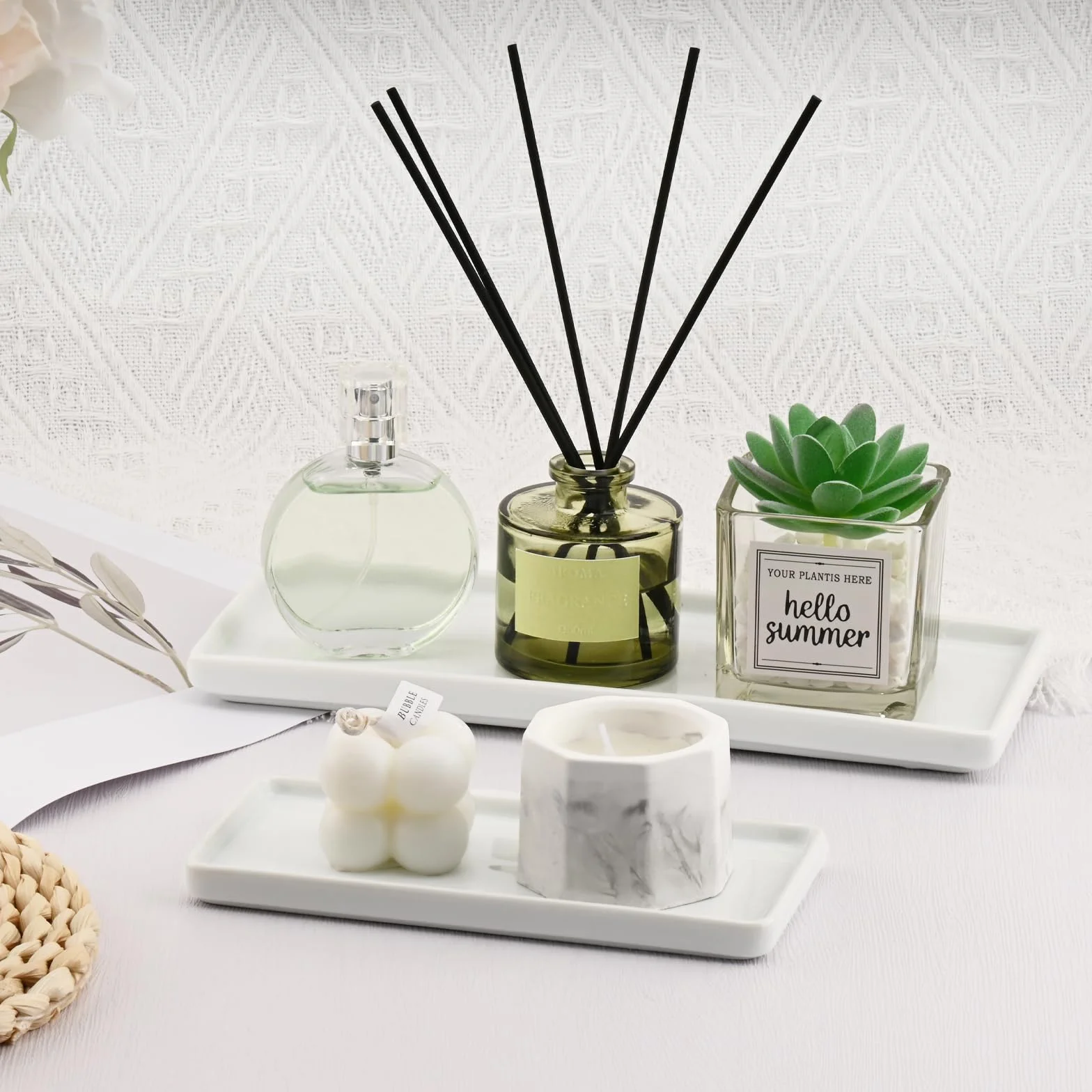 Ceramiczna Taca Łazienkowa, Biała Taca Na Ubranka, Taca Na Perfumy Do Komody, Dekoracyjna Taca Na Bibeloty, Prostokątna Taca Na Kosmetyki, Mydło, Świecę, Kuchenna (L)
