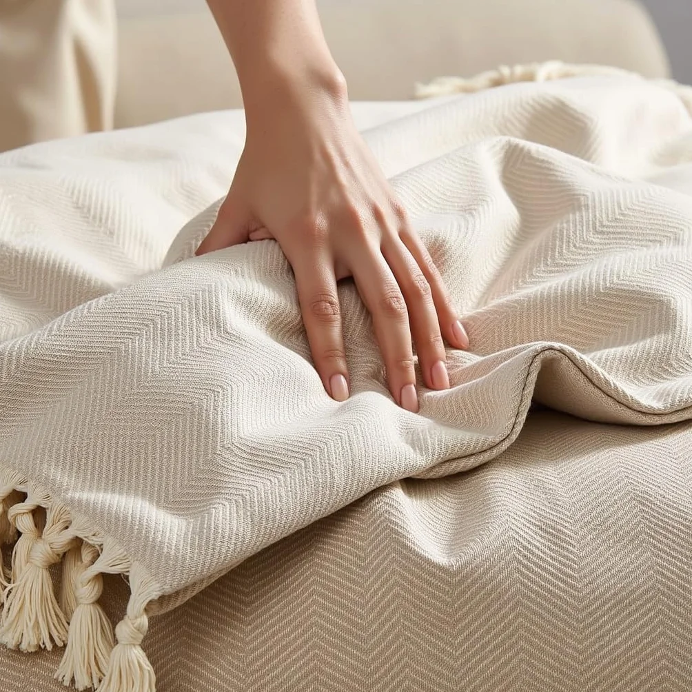 BOHORIA® Narzuta klasy premium, 200 x 230 cm, rozmiar XXL, 100% bawełna, bardzo duża, bawełniana narzuta na łóżko, sofę, ze wzorem w jodełkę (naturalna bawełna)