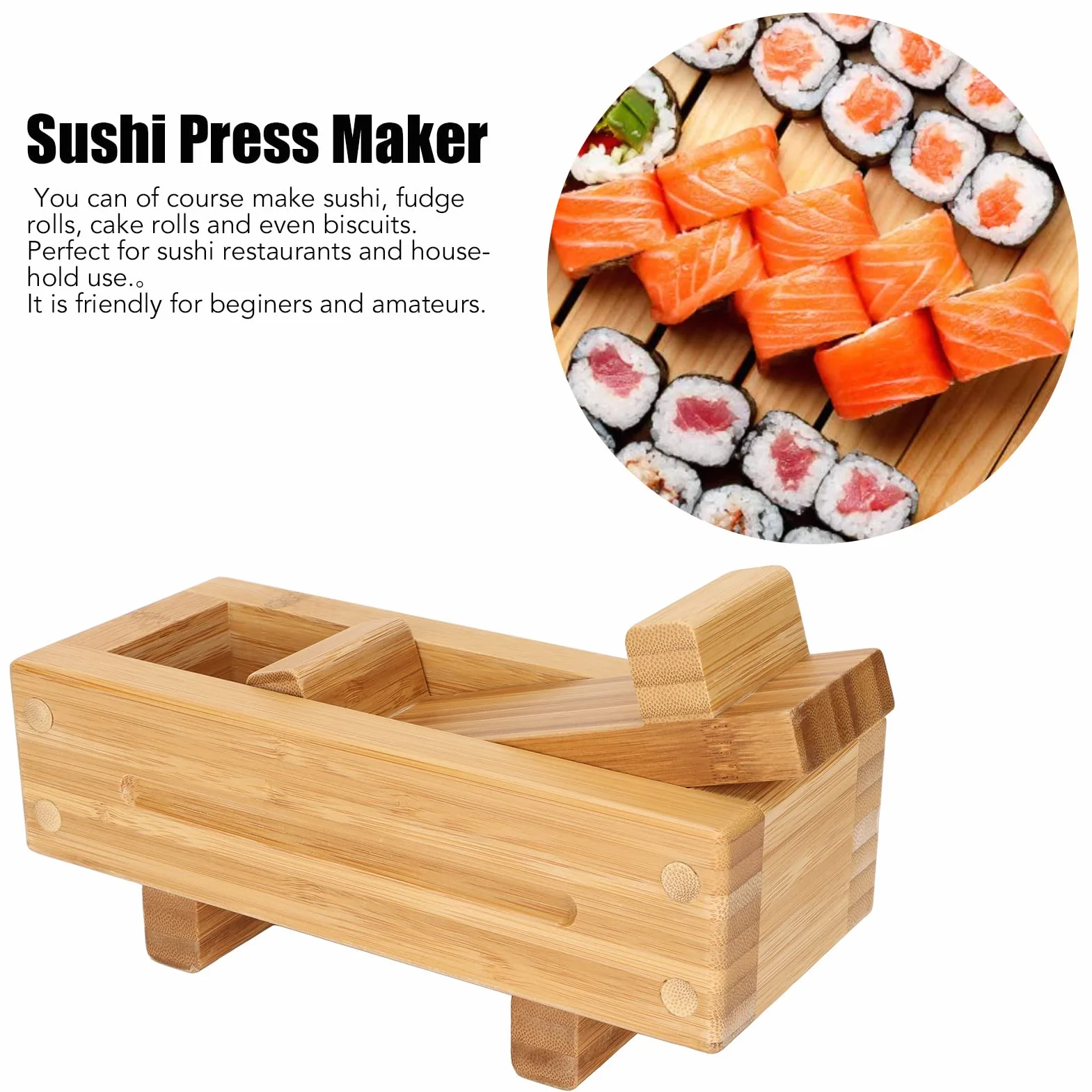 Drewniana Prasa do Sushi, Prostokątna Prasa do Sushi Japoński Sushi Nigiri Forma do Robienia Sushi DIY Zestaw do Robienia Sushi z Drewna Przenośne Pudełko na Ryż Oshizushi