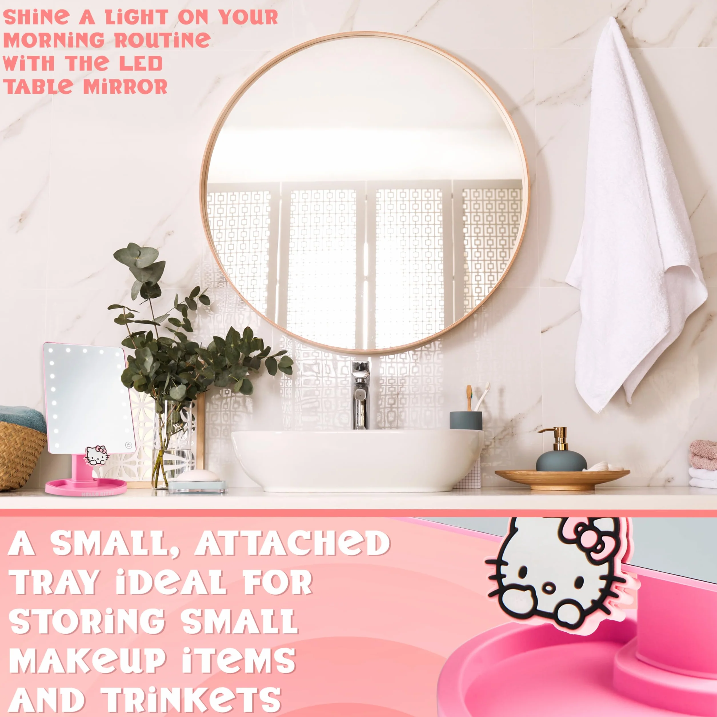 Hello Kitty Lustro kosmetyczne LED ekran dotykowy podświetlane przenośne lusterko z tacą na drobiazgi