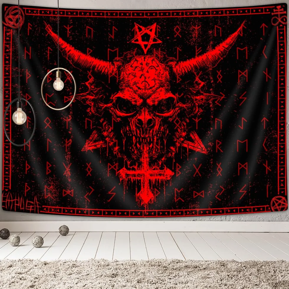 Ptrxobj Goat Head Pentagram Gobelin gotycki diabeł Demon Bafomet sataniczny symbol gobelin tajemniczy hipisowski gobelin mały gobelin ścienny do salonu 152 x 102 cm