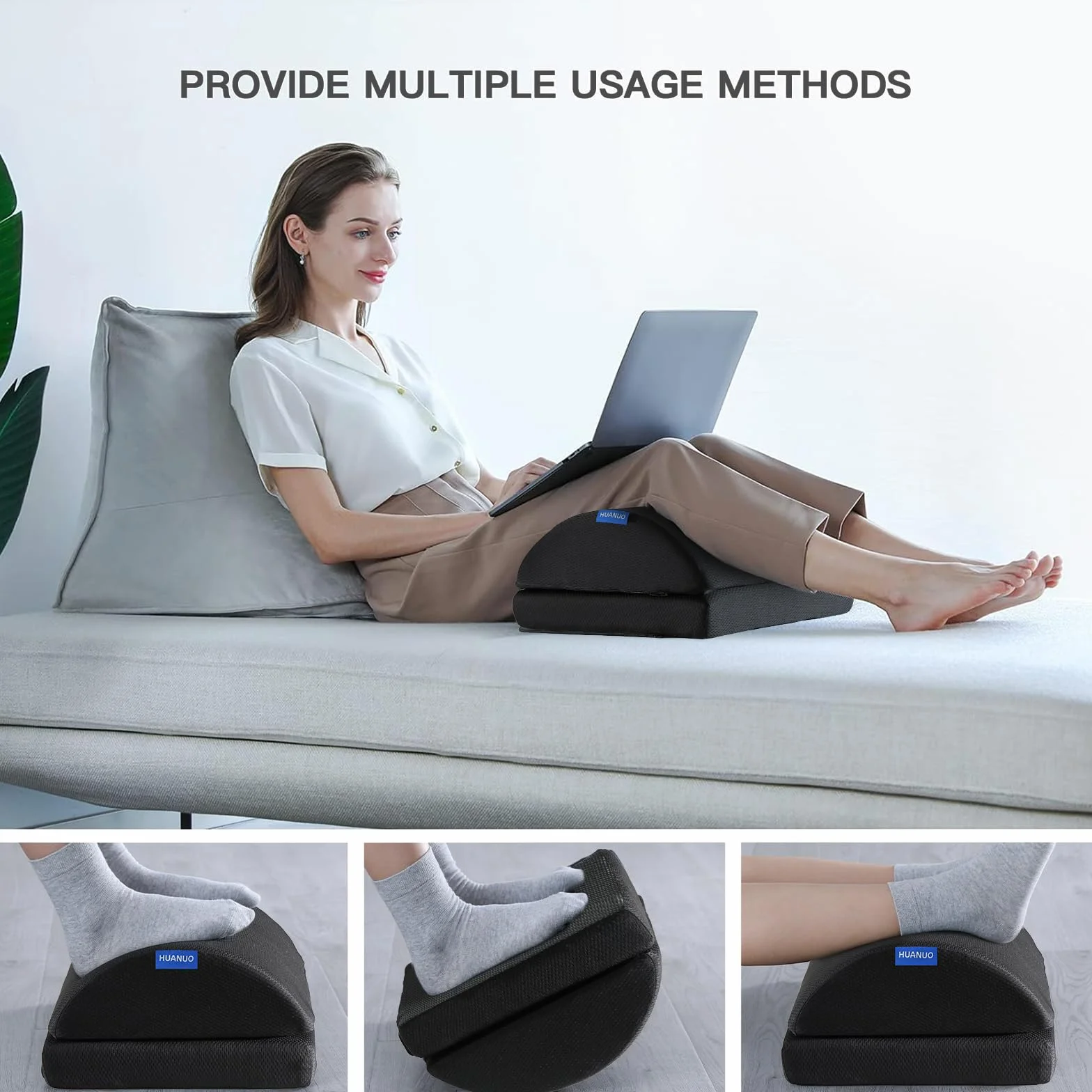 HUANUO Podnóżek na biurko, podnóżek z 2 opcjonalnymi pokrowcami, regulowana wysokość i ergonomiczna półka na nogi do biura i domu – poduszka na podnóżek Footrest