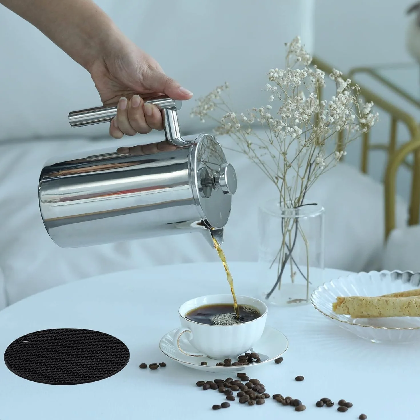French Press do kawy 350 ml ze stali nierdzewnej podwójne ścianki izolowany