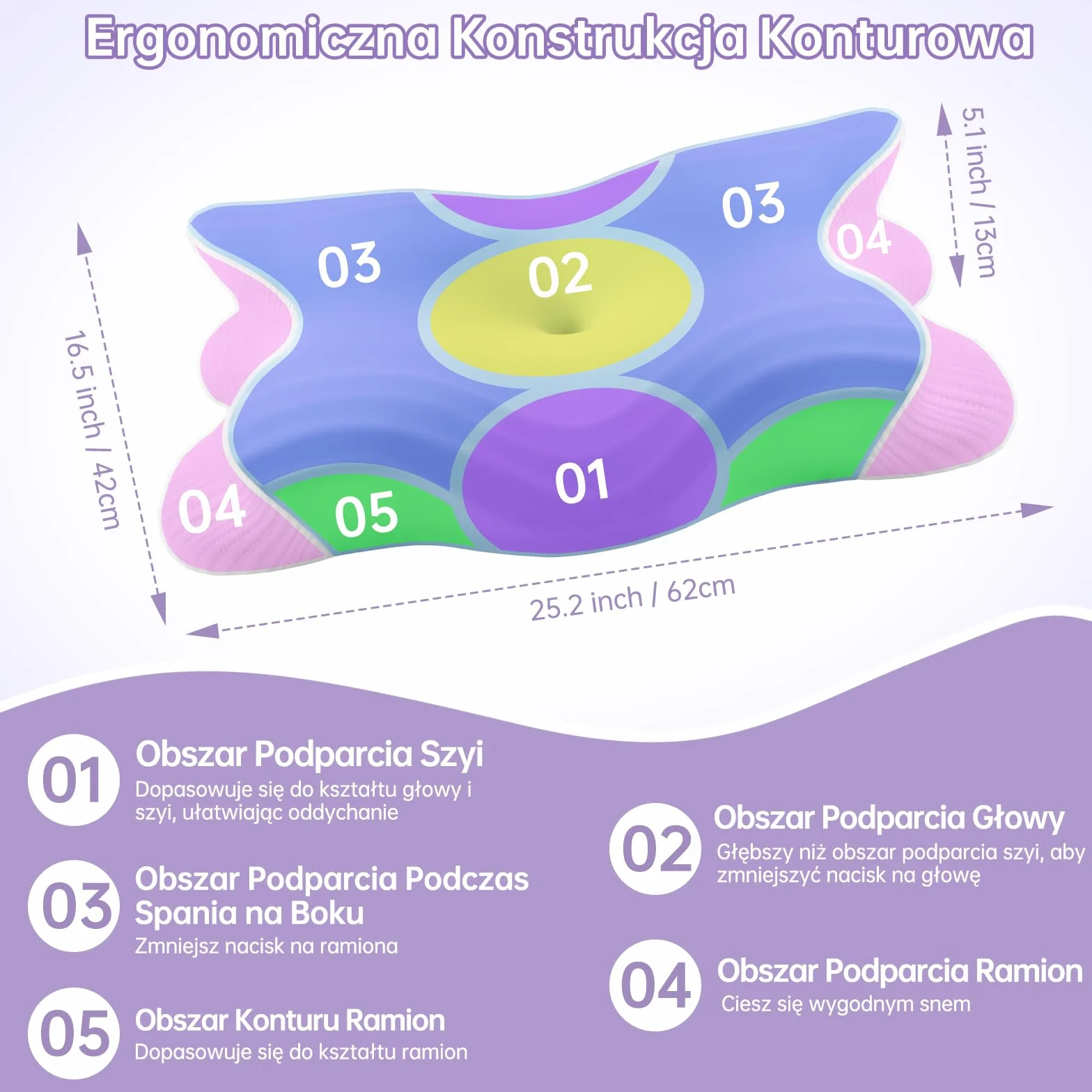Ortopedyczna poduszka z pianki memory 2 w 1 62cm x 42cm x 13/11cm Błękit nieba