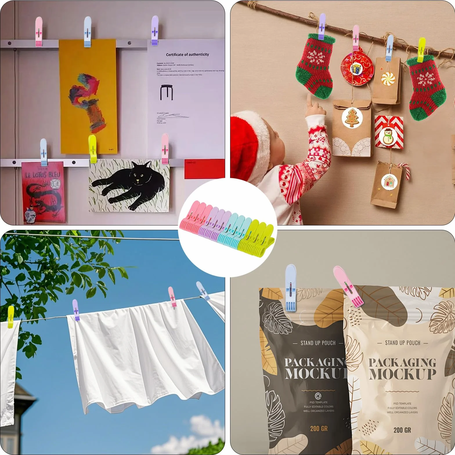 Realjoy 48 sztuk spinaczy do bielizny z koszem, kolorowe, antypoślizgowe klamerki do ubrań