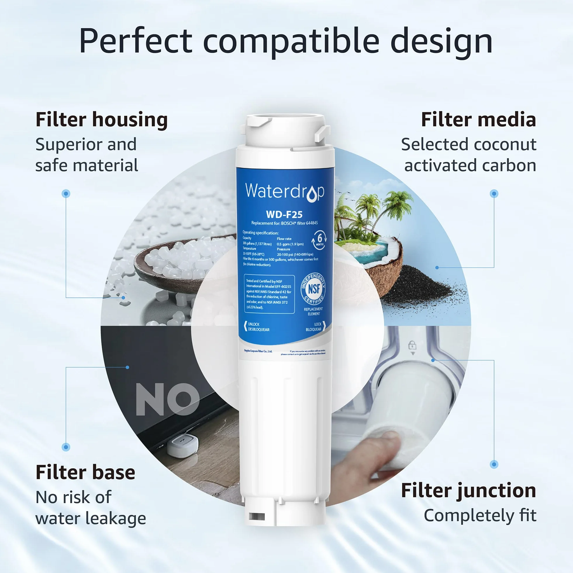Waterdrop 644845 Filtr do Wody do Lodówki Kompatybilny z Bosch Ultra Clarity Siemens Neff Miele
