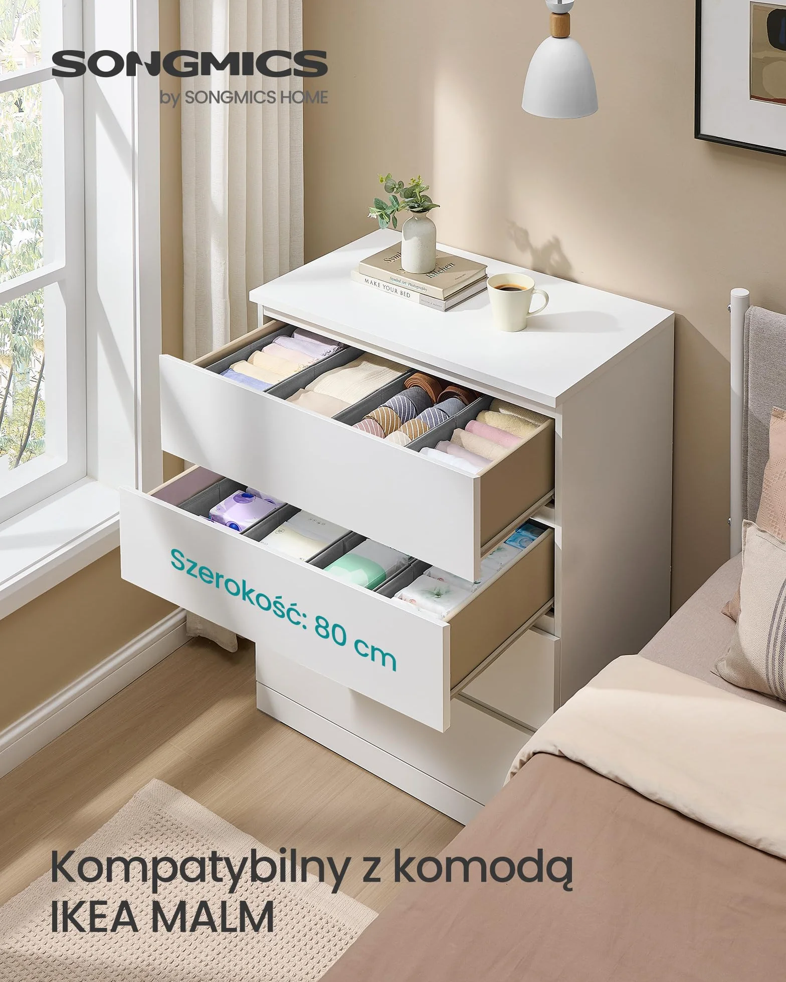 SONGMICS Organizer na bieliznę składany 40x16x10 cm gołębi szary