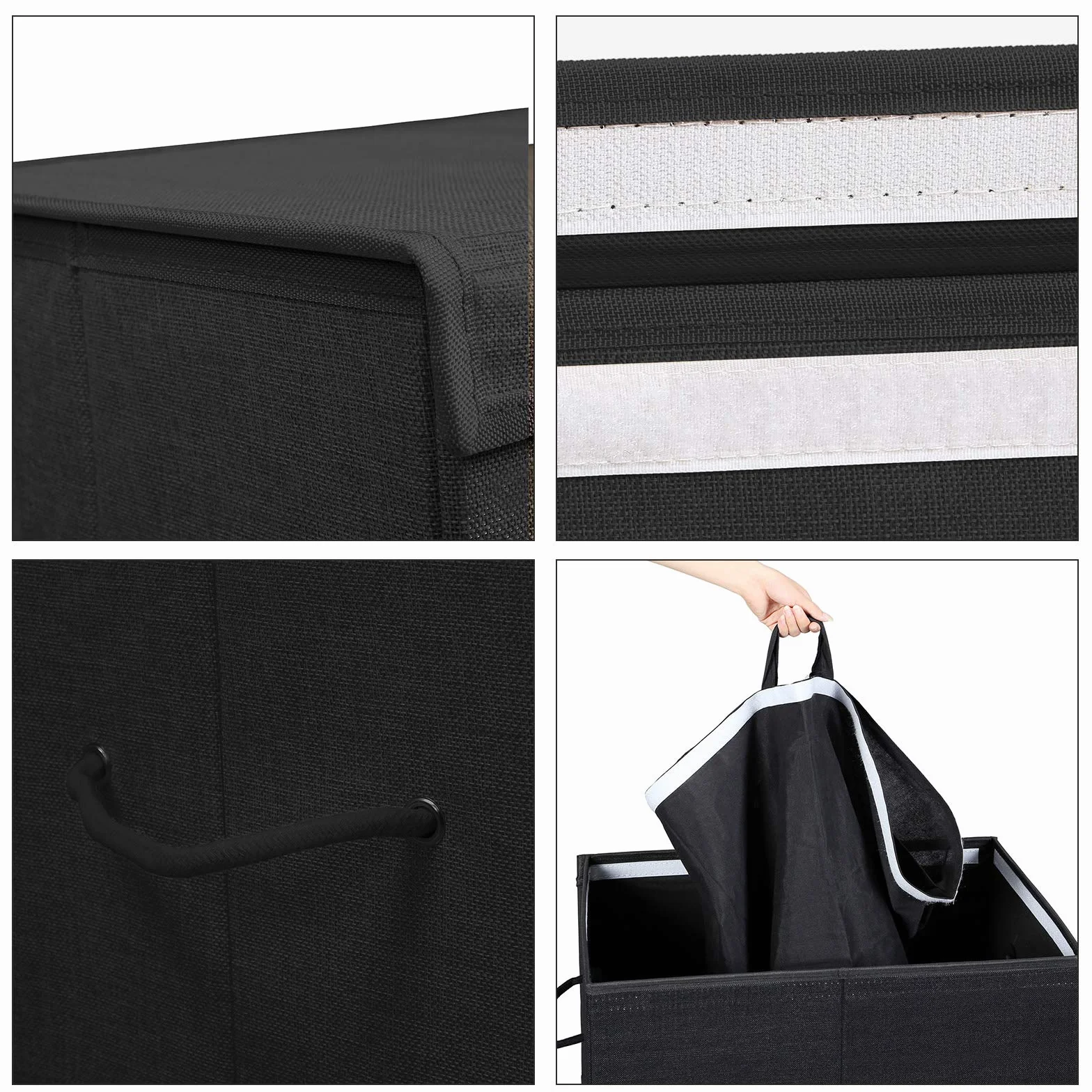 SONGMICS kosz na pranie 142 l, imitacja lnu, składany, czarny LCB02BK