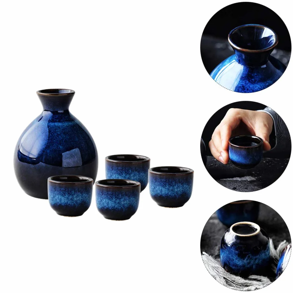 Lurrose Ceramiczny japoński zestaw do sakwy zawiera 1 butelkę Tokkuri i 4 kubki Ochoko na gorącą lub zimną wodę tradycyjny kubek do herbaty