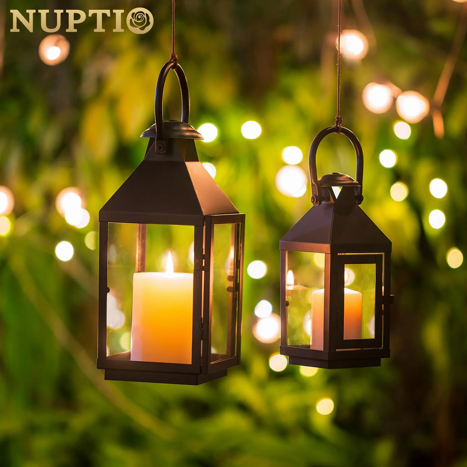 NUPTIO Metalowe lampiony na świece, 22 cm wysokości, ogród, styl vintage, świeczniki, Halloween, wisząca, dekoracyjna latarnia na grób, ślub, Boże Narodzenie, imprezy, do wewnątrz i na zewnątrz
