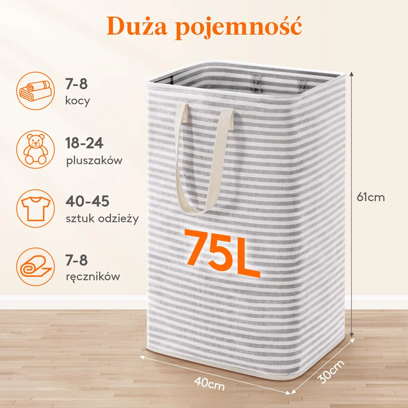 Lifewit Kosz na pranie 75 l składany wodoszczelny szary